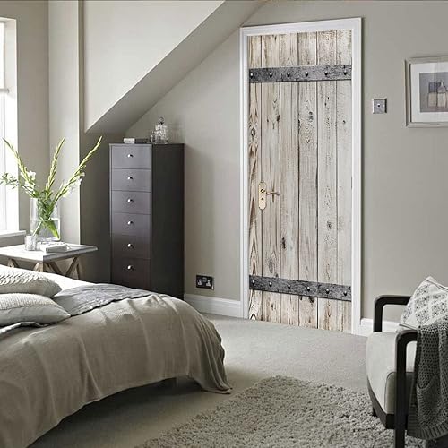 Miniatura 6 de Adhesivos 3D para puertas interiores, madera con textura de metal, vinilo extraíble, autoadhesivo, póster de puerta, papel tapiz mural para