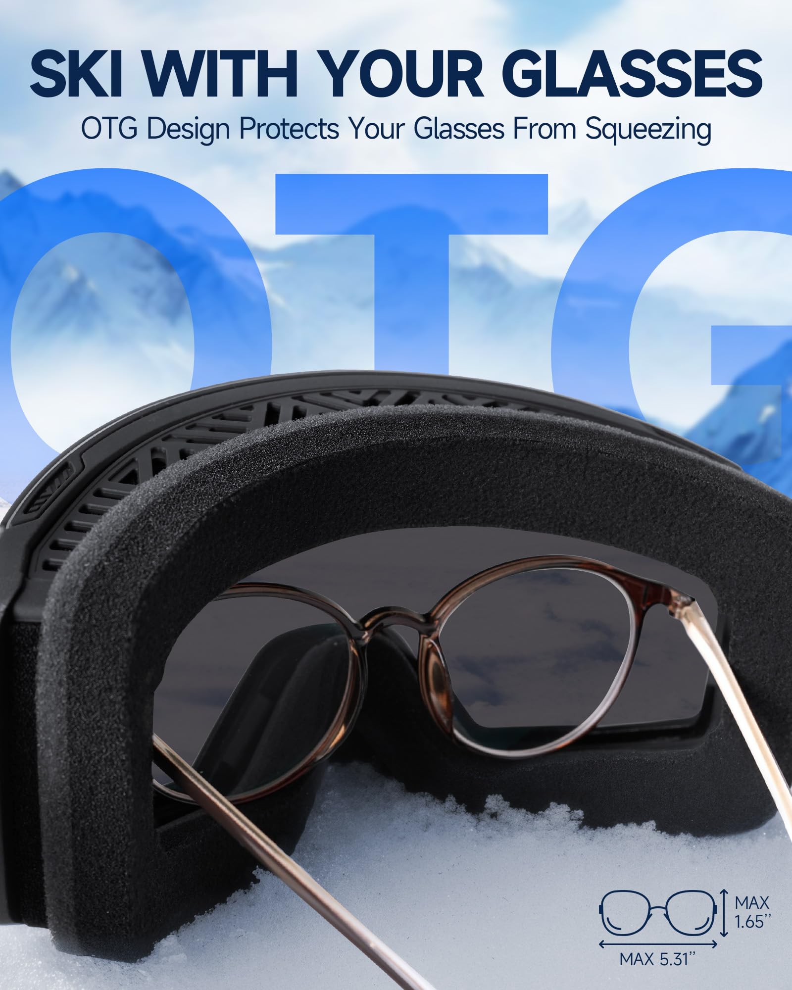 Freela Skibrille, rahmenlos, magnetisch, OTG, austauschbare Gläser, UV400-Schutz, Anti-Beschlag, für Erwachsene, Herren, Damen