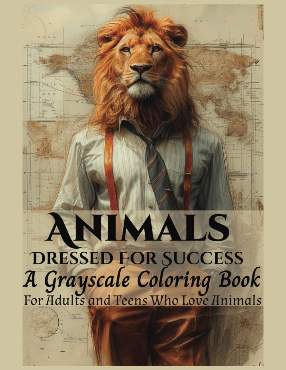 Animals Dressed For Success A Grayscale Coloring Book For Adults and Teens: Relieve Stress, Anxiety, Depression with mindful, focused coloring.