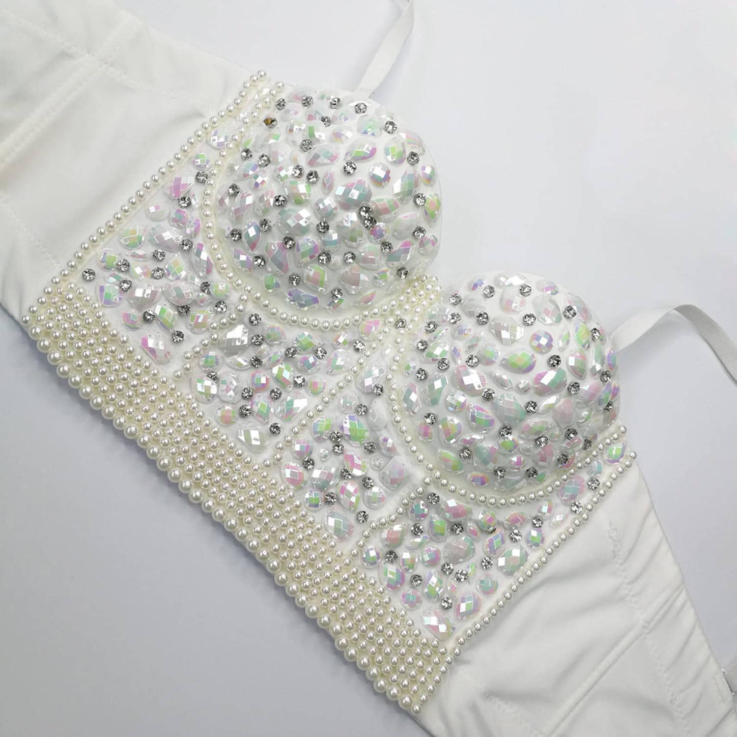 VEENDEO Women's Rhinestone Bead Bustier Crop Top Club Party Glitter Corset Top Bra Vest - Image 5