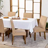 Kit com 6 Capas de Cadeira Lisa Ajustável com Elástico - Protetor Decoração Moderna Para Cozinha Jantar em Malha Gel Helanca (Bege)