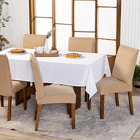 Kit com 6 Capas de Cadeira Lisa Ajustável com Elástico - Protetor Decoração Moderna Para Cozinha Jantar em Malha Gel Helanca (Bege)