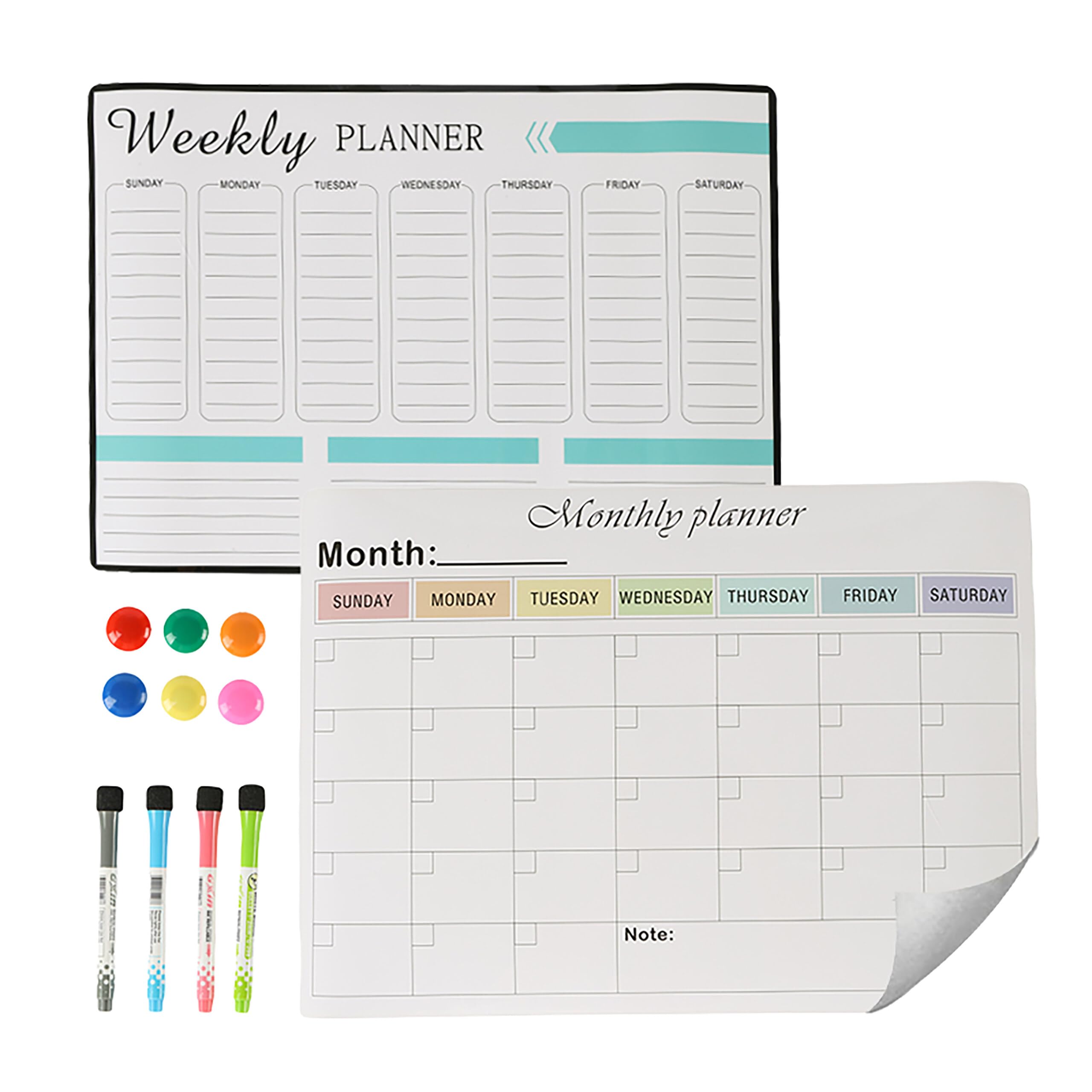 Pizarra blanca magnética Relaxdays para nevera con planificador
