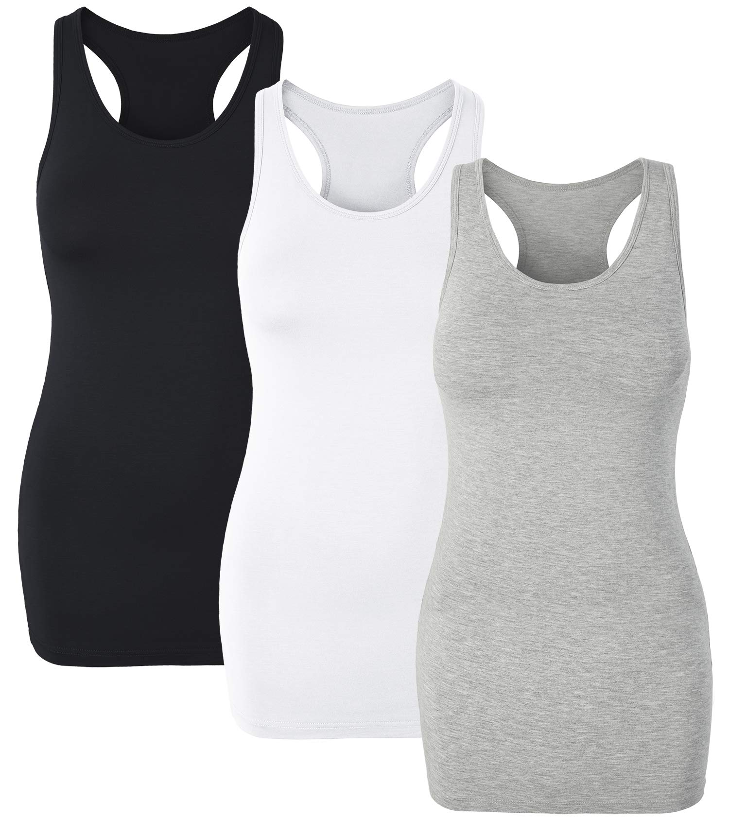 H HIAMIGOS Racerback Long Tank Tops for Women Stretchy Cotton Sleeveless Undershirts Gym Workout Sports Shirts 3 Packs