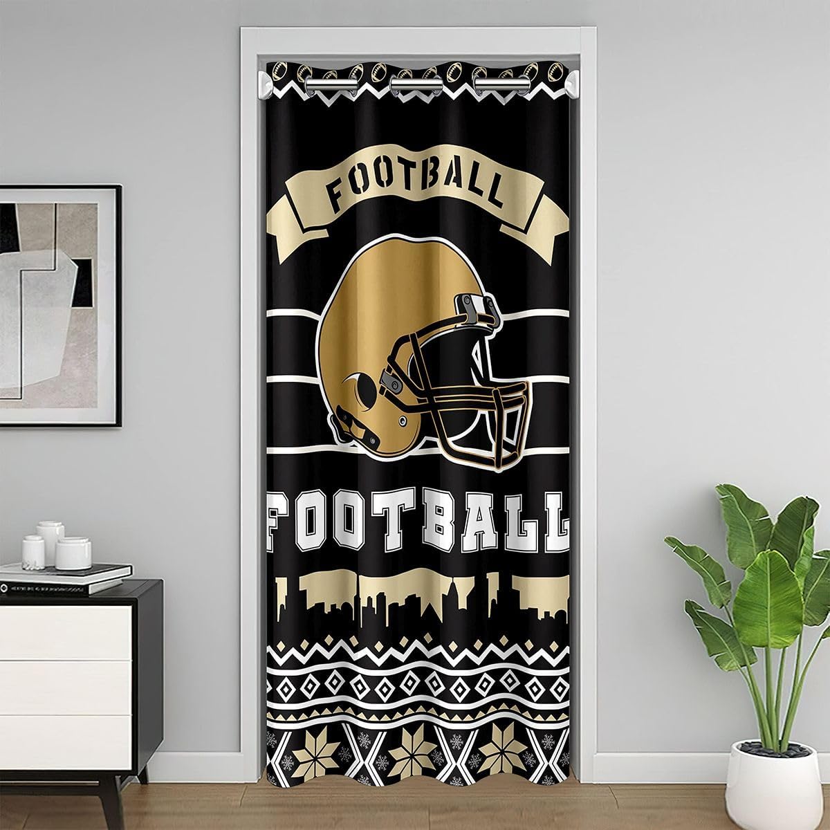 Erosebridal Football City Door Curtains for Doorways Privacy,Rugby Sports Lover 30%-50% Darkening Blackout Curtain,Football Helmet Door Drape,Green White Window Treatment,34" W X 80" L