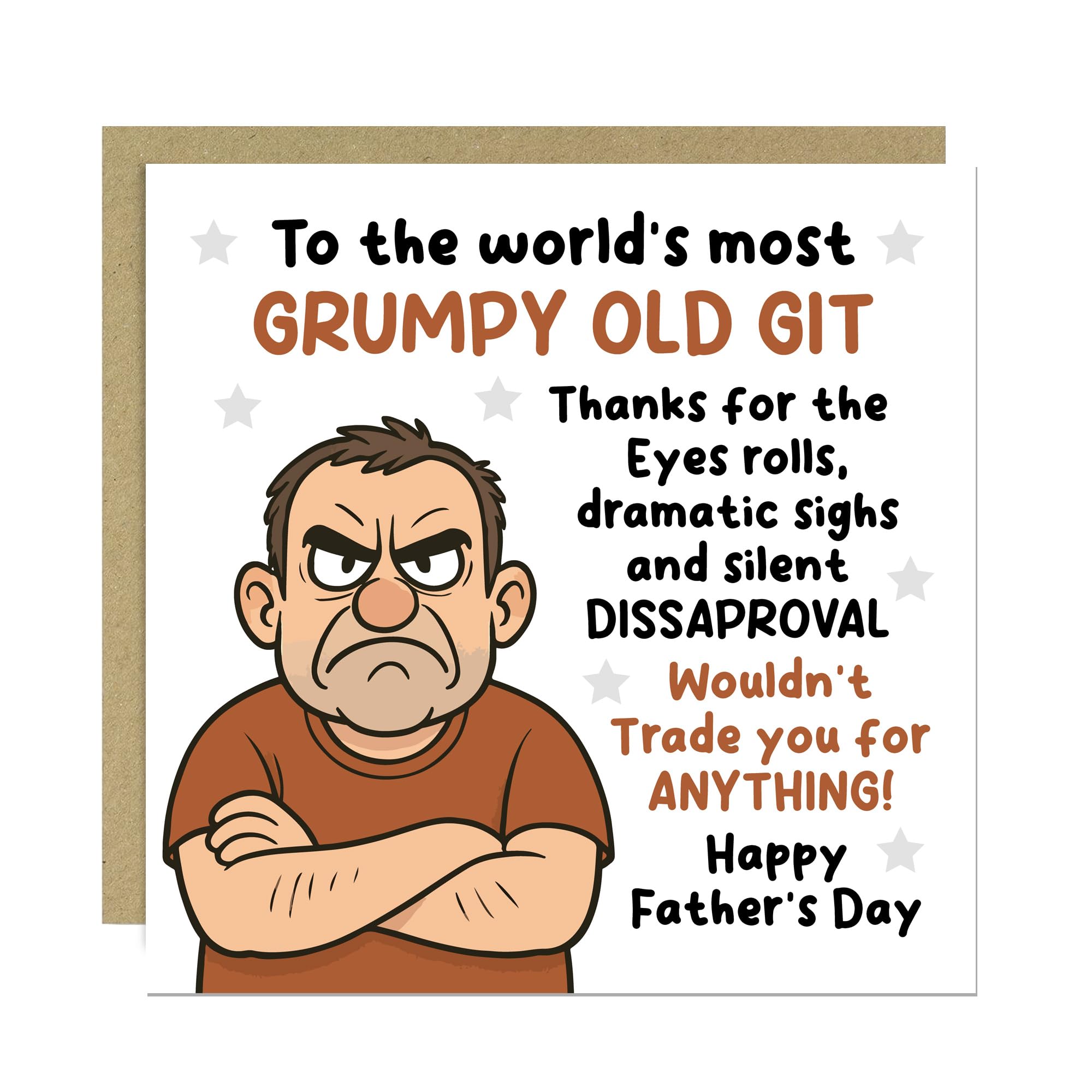 RED OCEAN Novelty Father's Day Card For Dad Grumpy Old Git Funny Happy Fathers Day Card From Daughter Son Joke Father's Greetings 14. 5x14. 5cm With Kraft Envelope