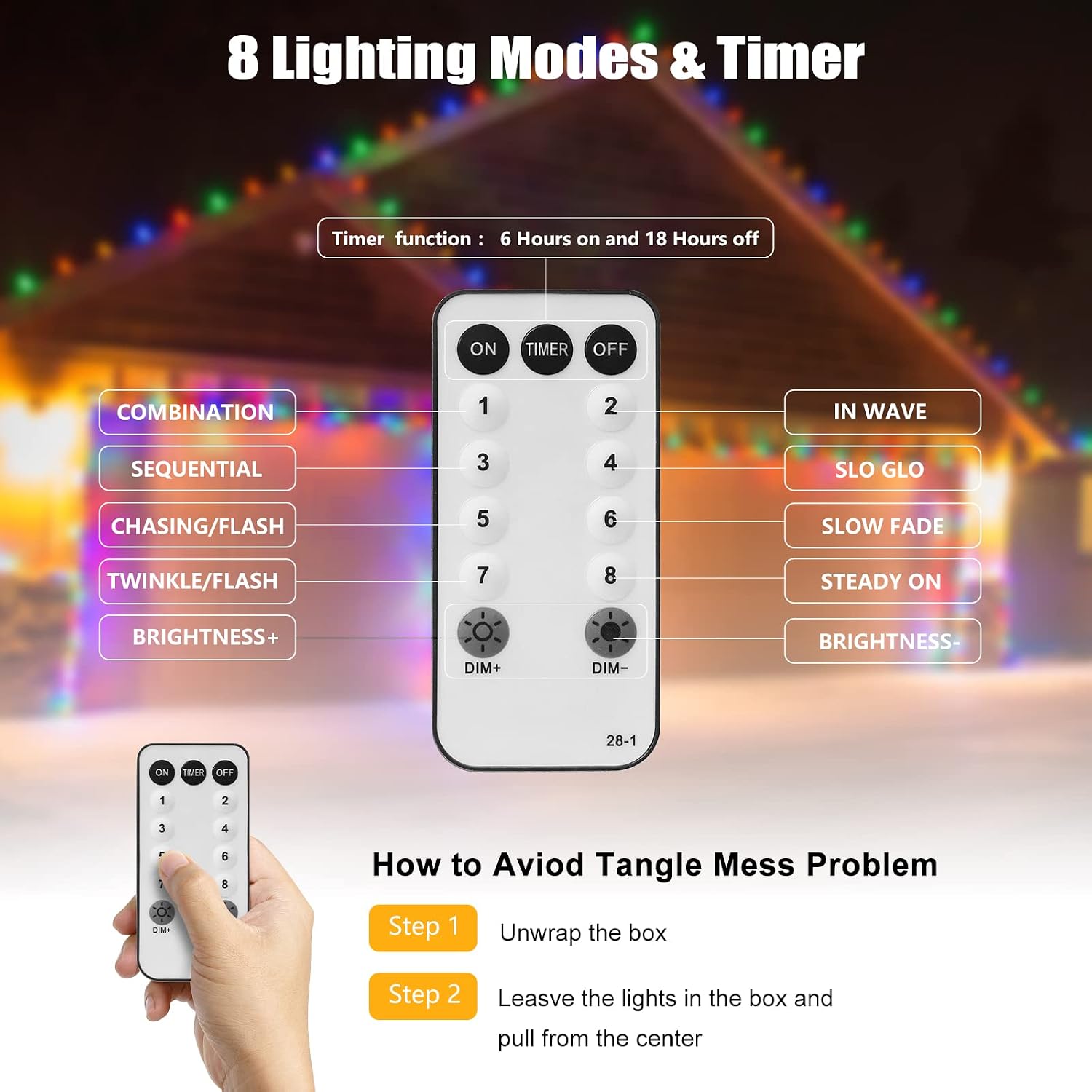GUSODOR 1000 LED Christmas Lights 405FT Outdoor String Lights Plug in Fairy Lights Green Wire with Remote Timer 8 Lighting Modes Decorations Lights for Tree Xmas Indoor Wedding Garden (Multi-Colored)