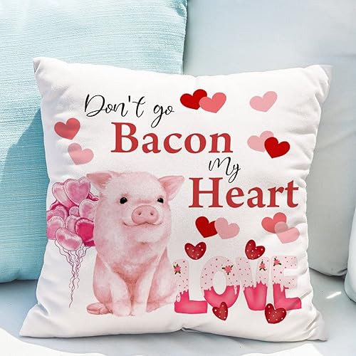 Miniatura 5 de Dont Bacon My Heart Farm Pig - Funda de cojín para sofá diseño de cerdo color rosa y rojo diseño de cerdo de animales de granja decoración del hogar