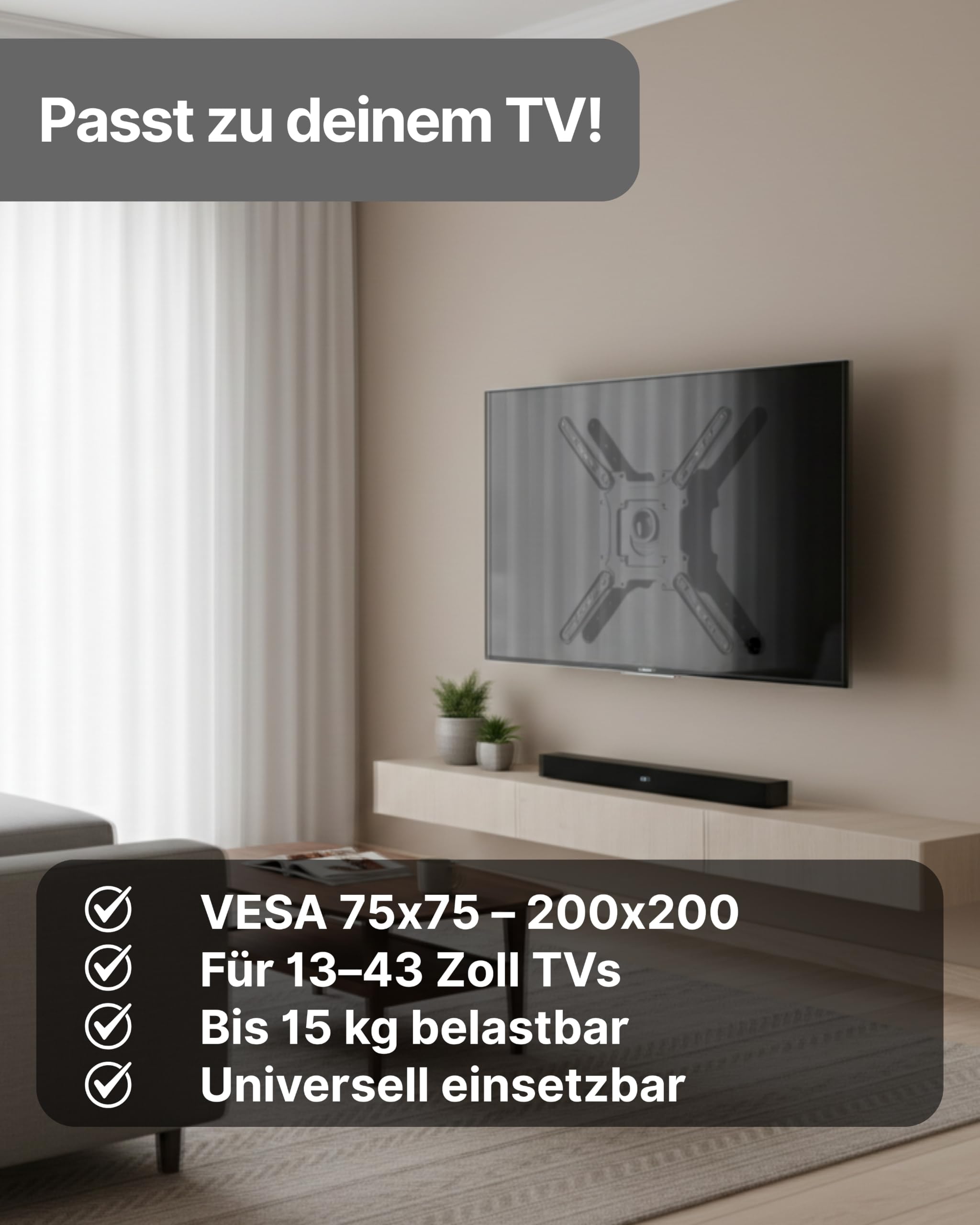 SCHWAIGER TV-Wandhalter I 13-43 Zoll Fernseherhalterung I neigbar, schwenkbar & drehbar I universelles Montageset für Flachbildschirme I TV-Halterung für Wohnwagen & Wohnmobil geeignet