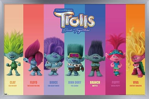 Trends International Trolls Band Together - Póster de pared Perfect Harmony, 22.37 x 34.00 pulgadas, versión enmarcada en plata