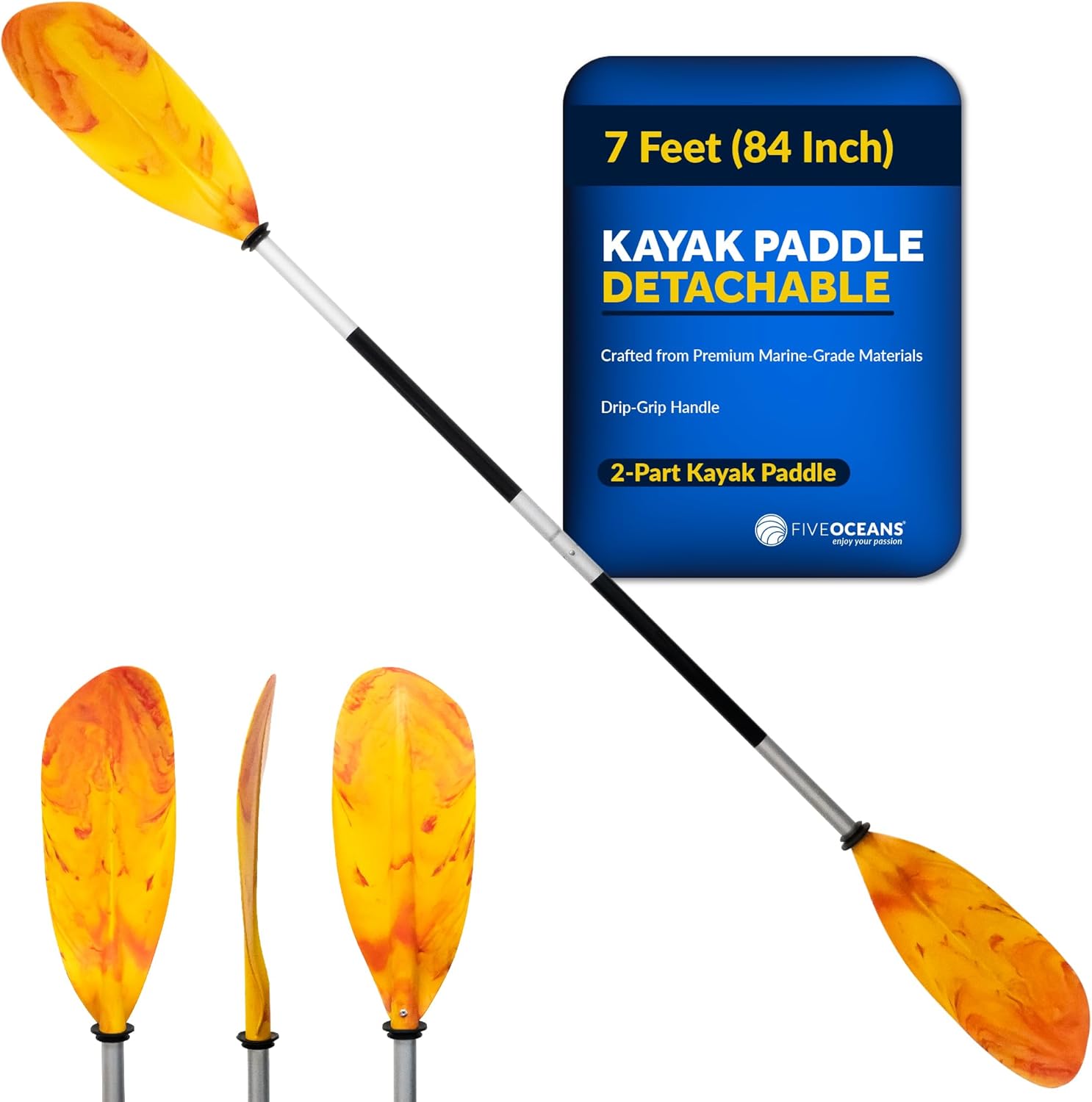 Five Oceans Kayak Paddles, 84″ – 7ft Kayak Fishing Paddle, Detachable Heavy-Duty Aluminum Shaft, Reinforced Fiberglass Blades, 2-Piece Snap-Button, Lightweight Paddle for All Kayaks Five Oceans Kayak Paddles, 84″ – 7ft Kayak Fishing Paddle, Detachable Heavy-Duty Aluminum Shaft, Reinforced Fiberglass Blades, 2-Piece Snap-Button, Lightweight Paddle for All Kayaks