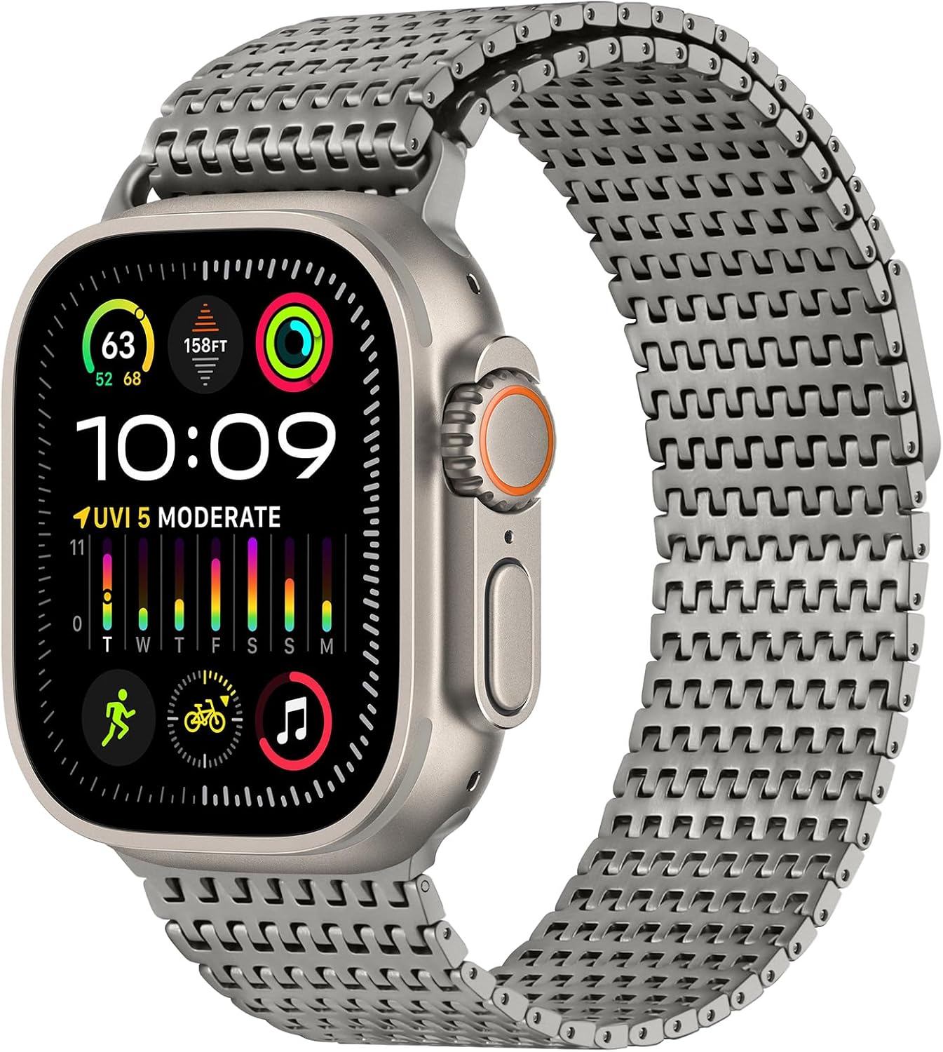Anlinser Bands Compatible with Apple Watch Band Ultra 3/2/1 49mm for Men Women, Magnetic Metal Bands Stainless Steel Loop Strap with Case Designed for iWatch Ultra 3/2/1 49mm, Titanium