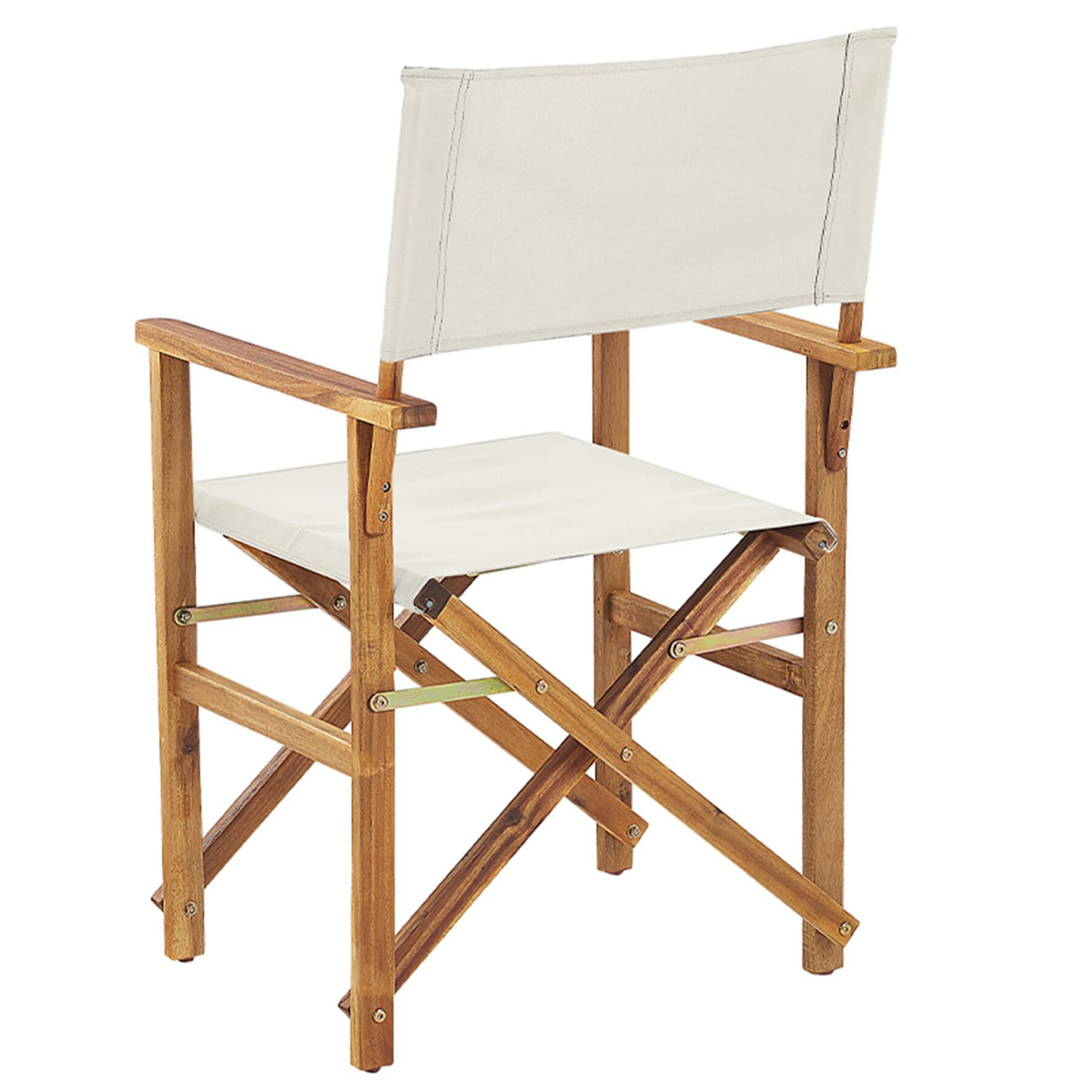 Beliani Conjunto de 2 sillas de jardín de Tela Blanco Crema Madera de Acacia Clara Plegable Director Cine