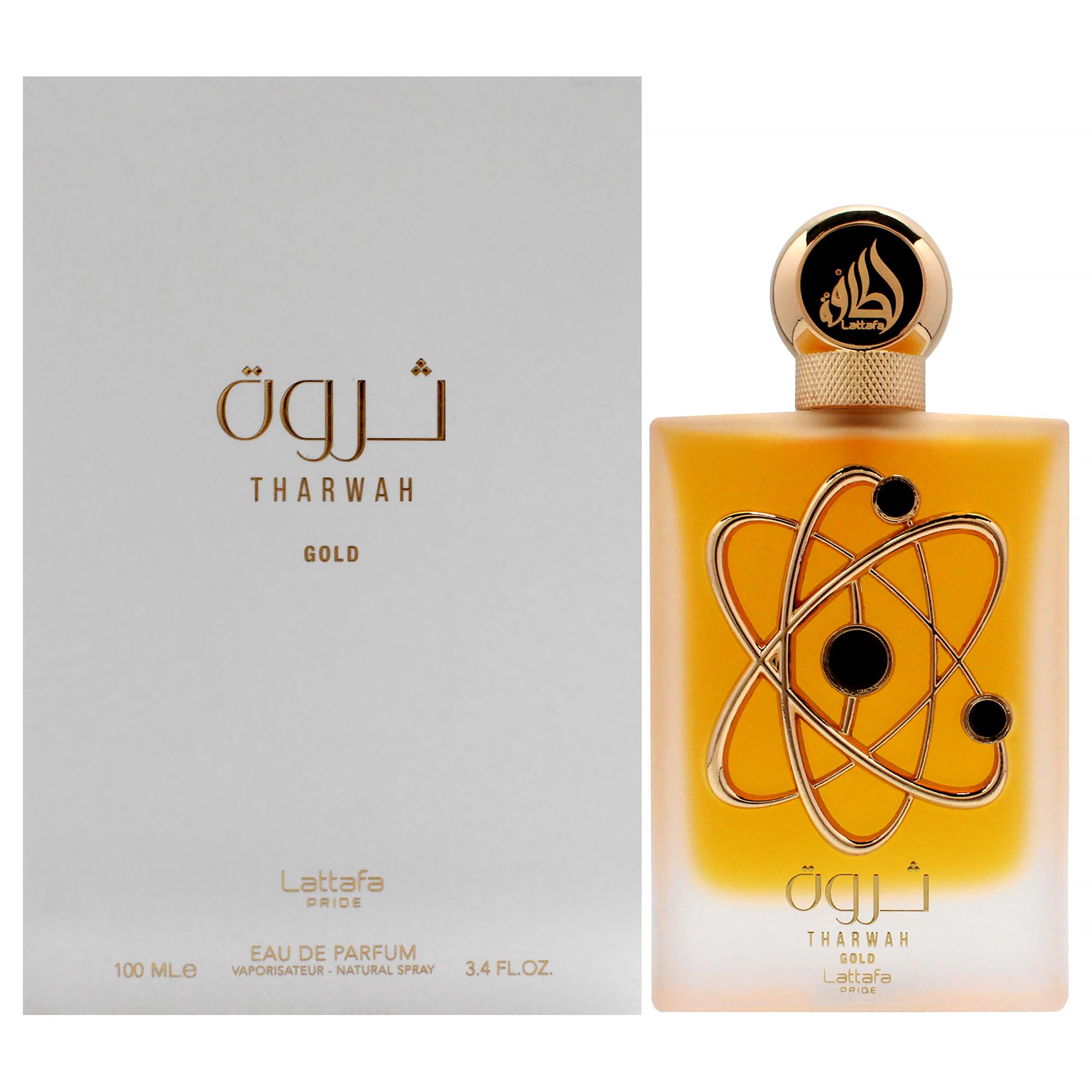 LattafaPerfumes Tharwah Gold for Unisex Eau de Parfum Spray, 3.4 Ounce