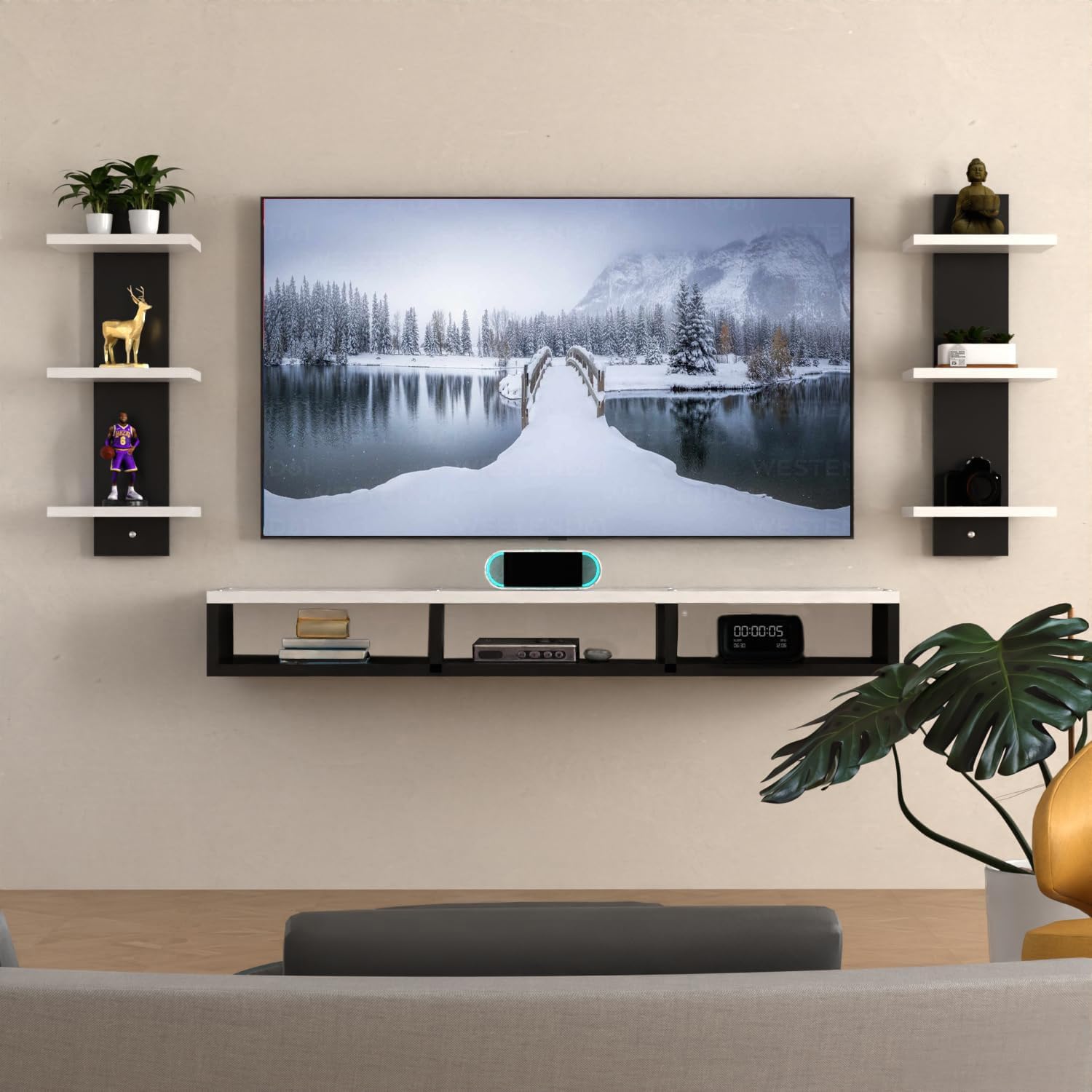 SNQ TV Unit, Tv Unit for Living Room (Black & White) Engineered Wood, 130 x 20 x 72 Centimeters