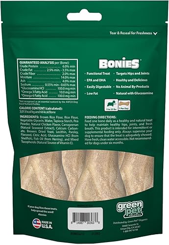 Miniatura 7 de Bonies Fórmula natural para cadera y articulaciones, hueso único de tamaño pequeño, glucosamina y ácidos grasos omega, aliento fresco, dientes