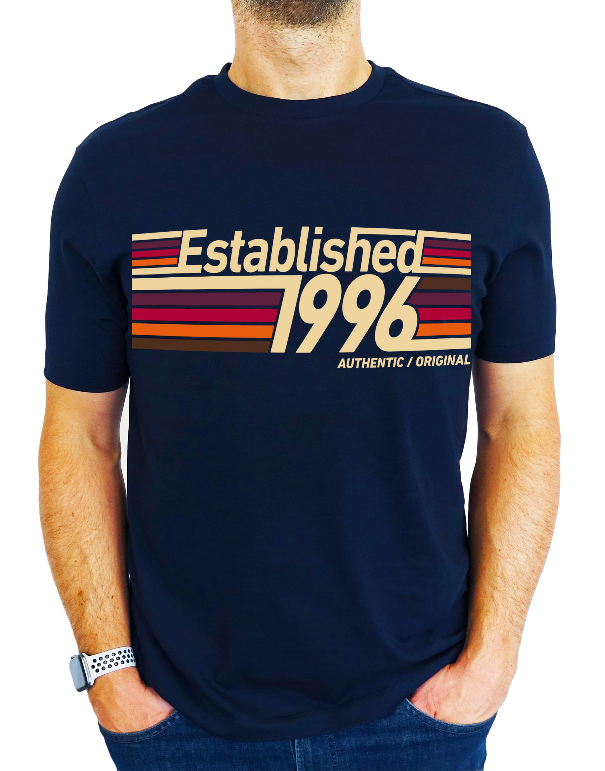 My Generation Gifts Men's Navy 1996 Established Retro Stripes - 30Th Birthday Gift | Present T-Shirt M