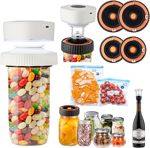 BANORES Kit de sellado al vacío eléctrico para tarros Mason de boca ancha y boca regular, sellador al vacío automático multifunción con 2 tapas de