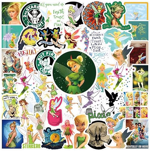 Paquete de 60 calcomanías de Campanilla, calcomanías de vinilo de dibujos animados educativos impermeables para botella de agua, laptop, teléfono,