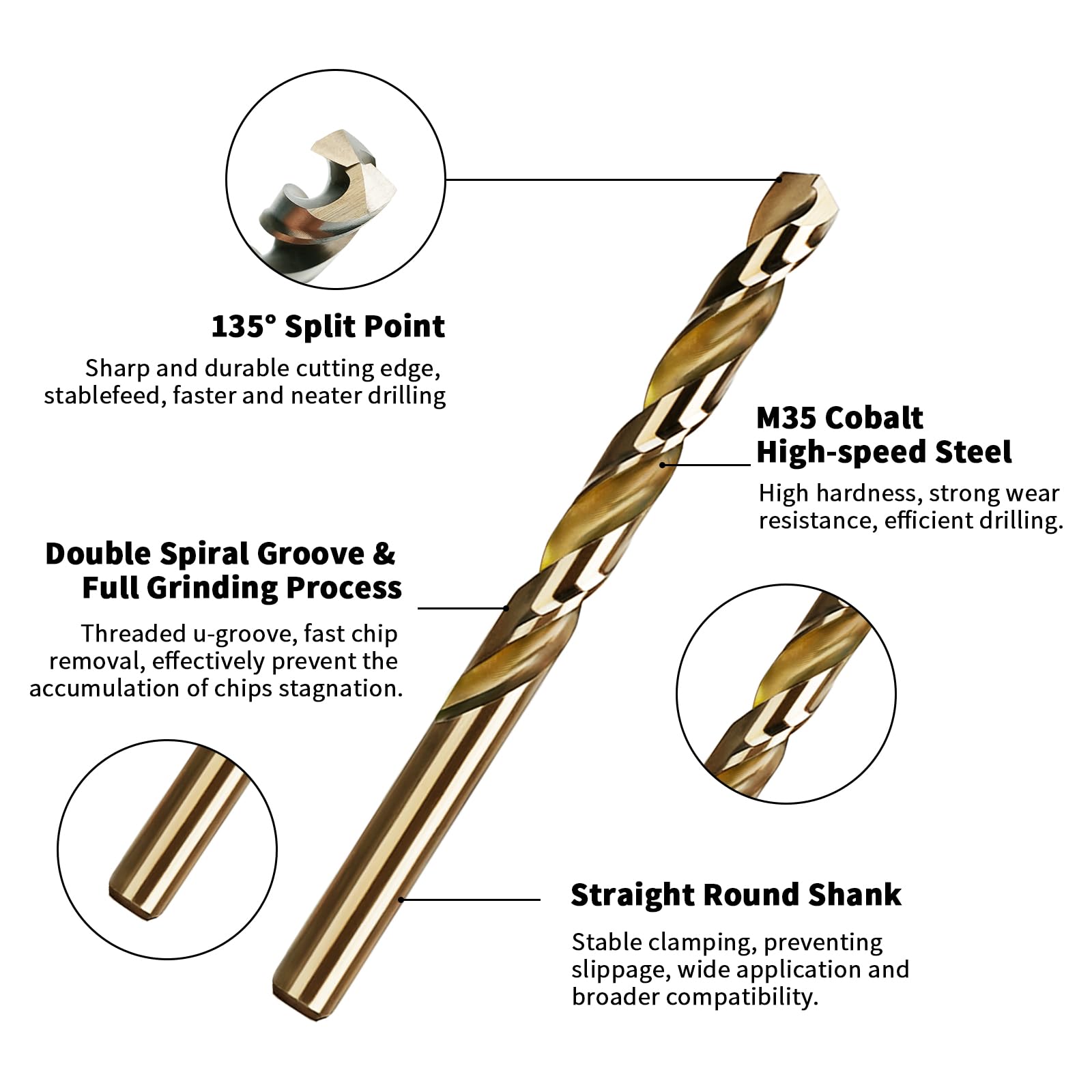 Cobalt Drill Bits - 5 Piece Set for Metal & Steel -2 Cobalt Drill Bits - 5 Piece Set for Metal & Steel -2