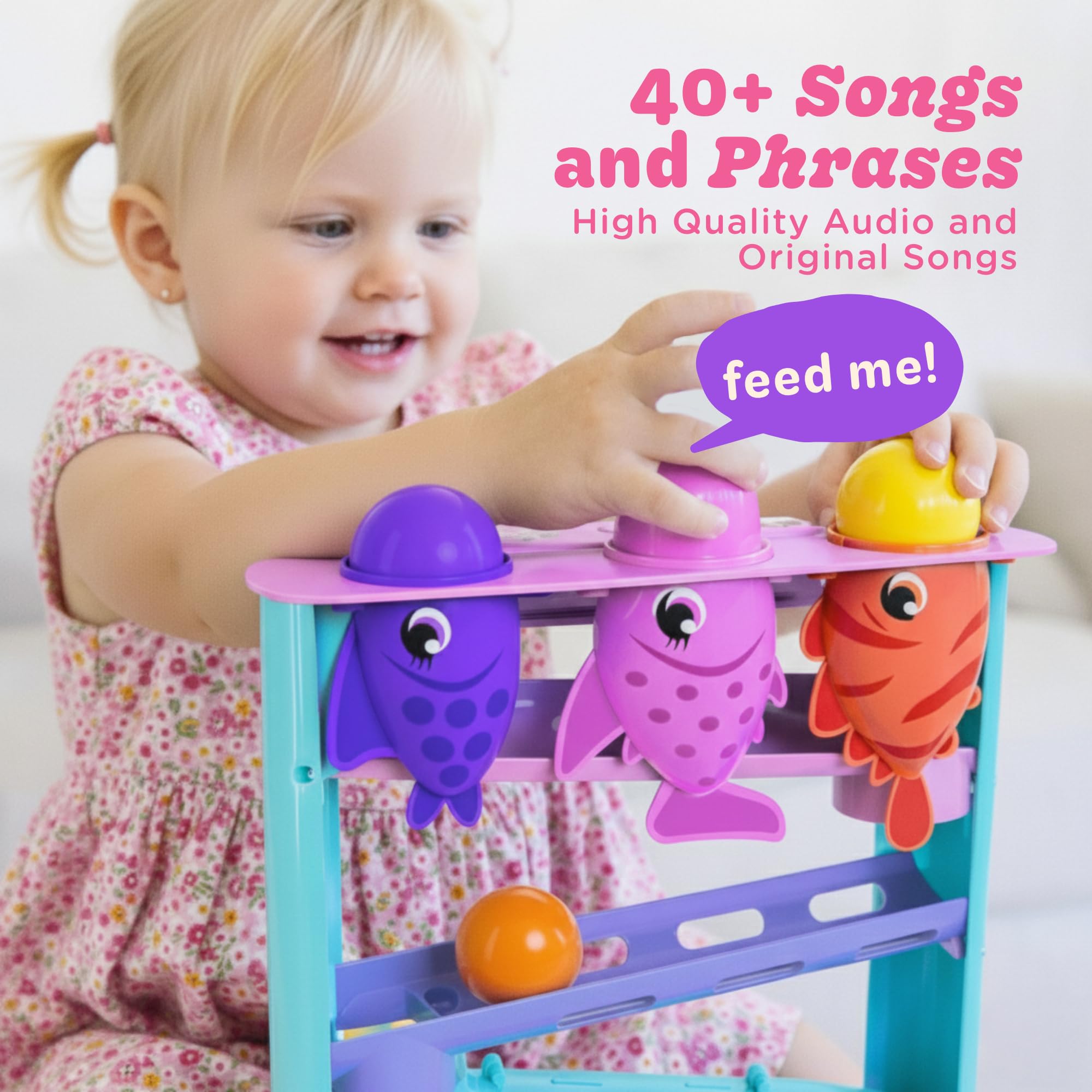 Move2Play, Feed The Fish | Giocattolo interattivo per Neonati e Bambini | Regalo di Compleanno di 1, 2+ Anni | Bambini e Bambine dai 6, 7, 8, 9, 10, 12, 18, 24+ Mesi
