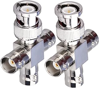 TUOLNK 2 Pack BNC Male to 3 Female Jack T Type RF Coaxial Connector 4 Way Splitter Coax Adapter for Broadcast/Extension Cable BNC Tee Connectors T-Shaped