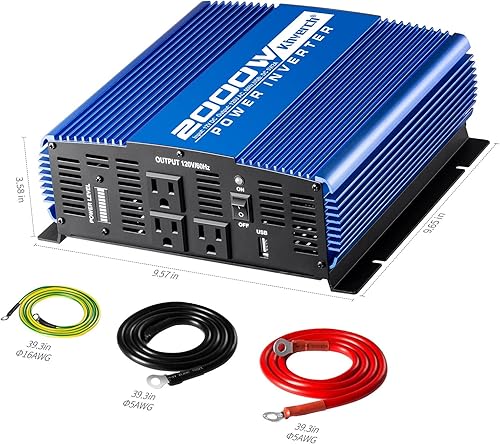 Miniatura 22 de Inversor de corriente de 3000 W, 12 V CC a 110 V CA, inversor de batería de coche con 4 salidas de CA/2 puertos USB, inversor de automóvil