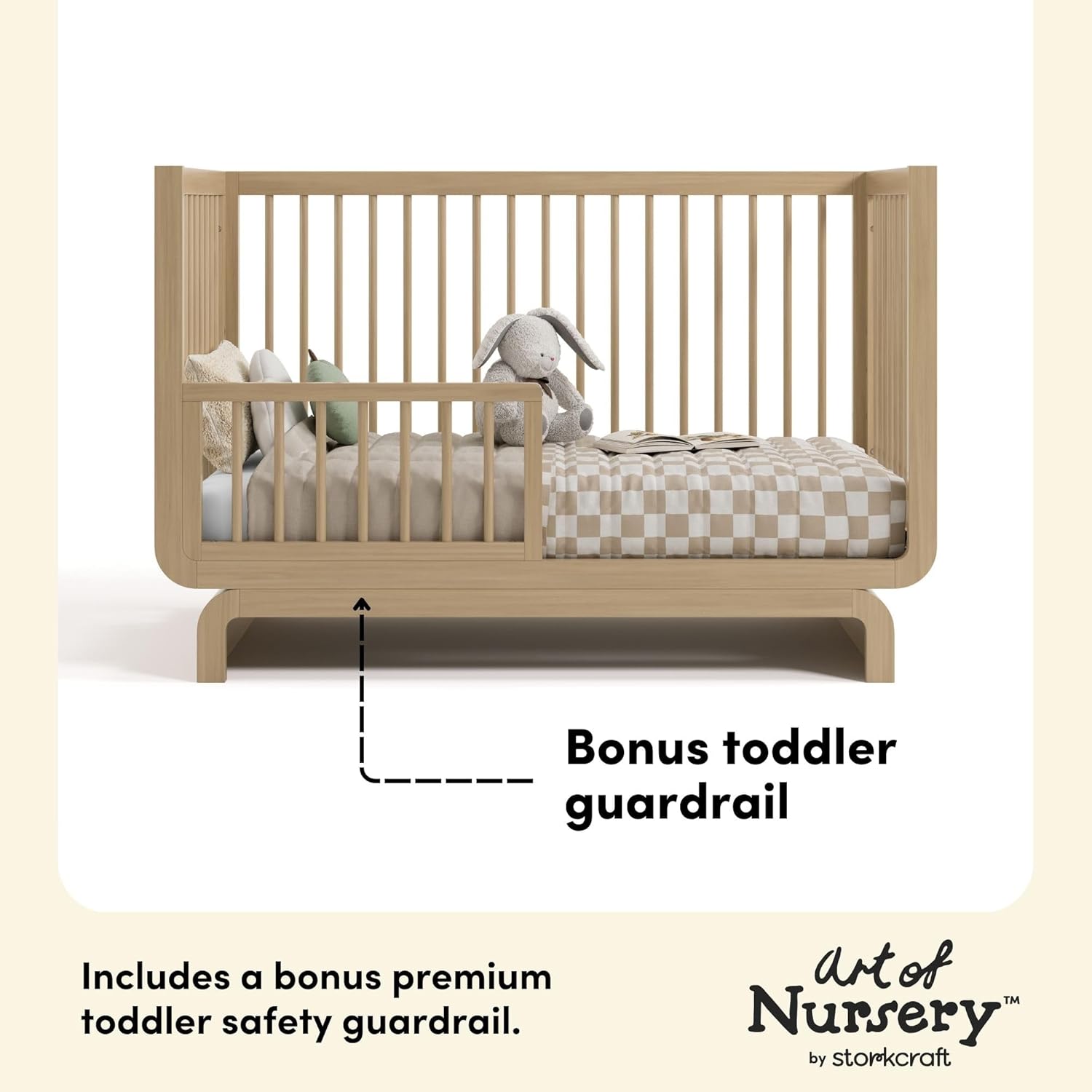 Storkcraft Santorini Deluxe 5-in-1 Convertible Crib with Bonus Toddler Guardrail (Driftwood) – GREENGUARD Gold Certified, Toddler Guardrail Included in Box, Fits Standard Crib Mattress - Image 6