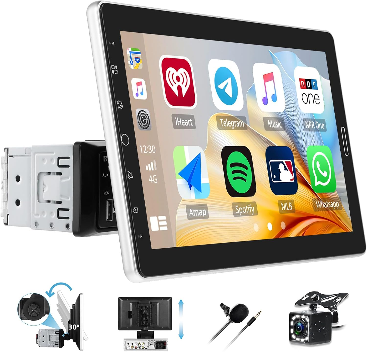 10.1 Inch Single Din Car Radio Stereo with Wireless CarPlay&Android Auto, Detachable Touch Screen Radio with Mirror Link AM/FM Radio Bluetooth EQ Audio SWC+Backup Camera+MIC