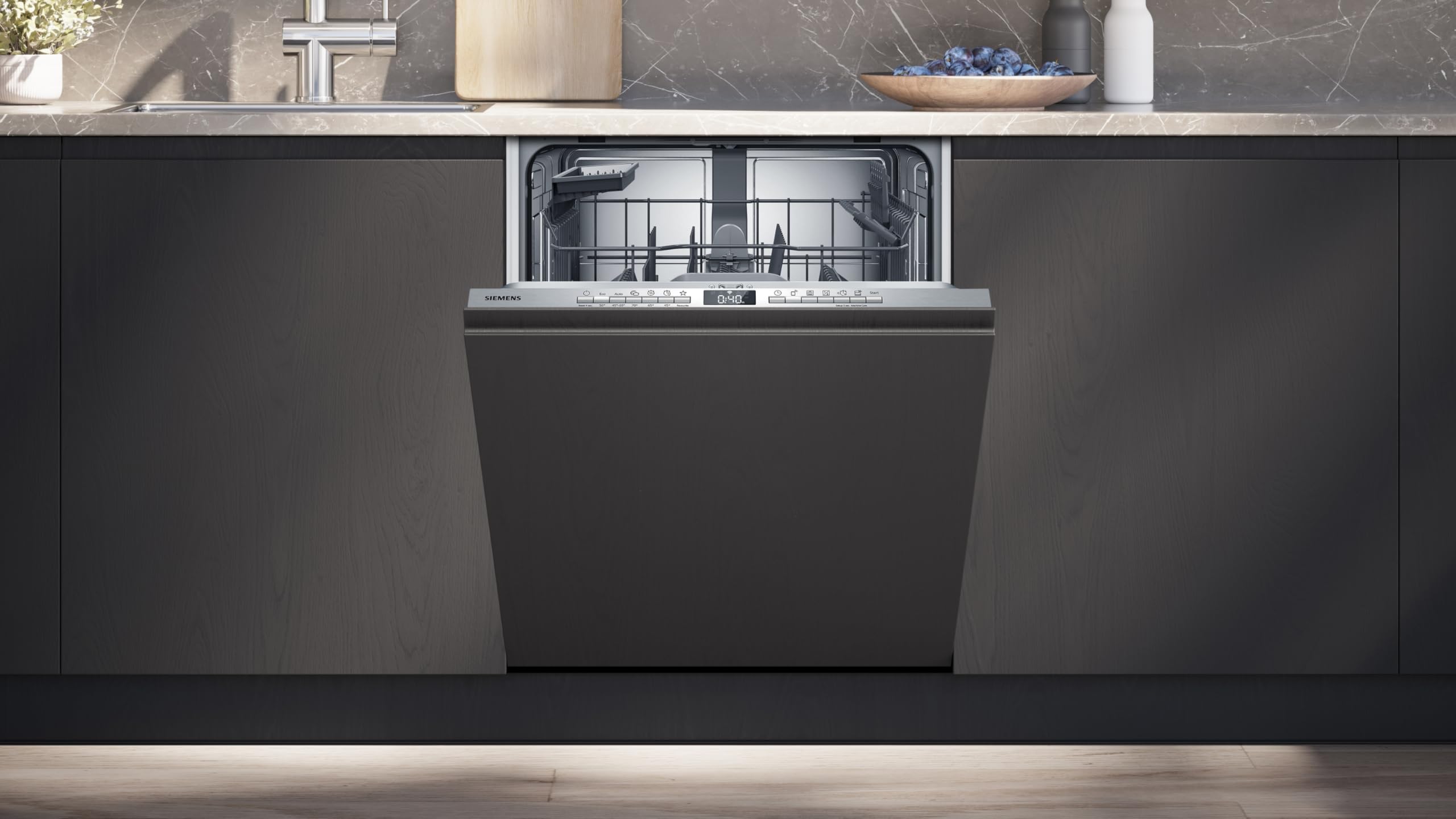 Siemens SN63HX03TE iQ300, lavavajillas totalmente integrado, 60 cm, cesta para cubiertos, smartStart, asistente de programa, cesta superior regulable en altura, rendimiento higiénico confirmado