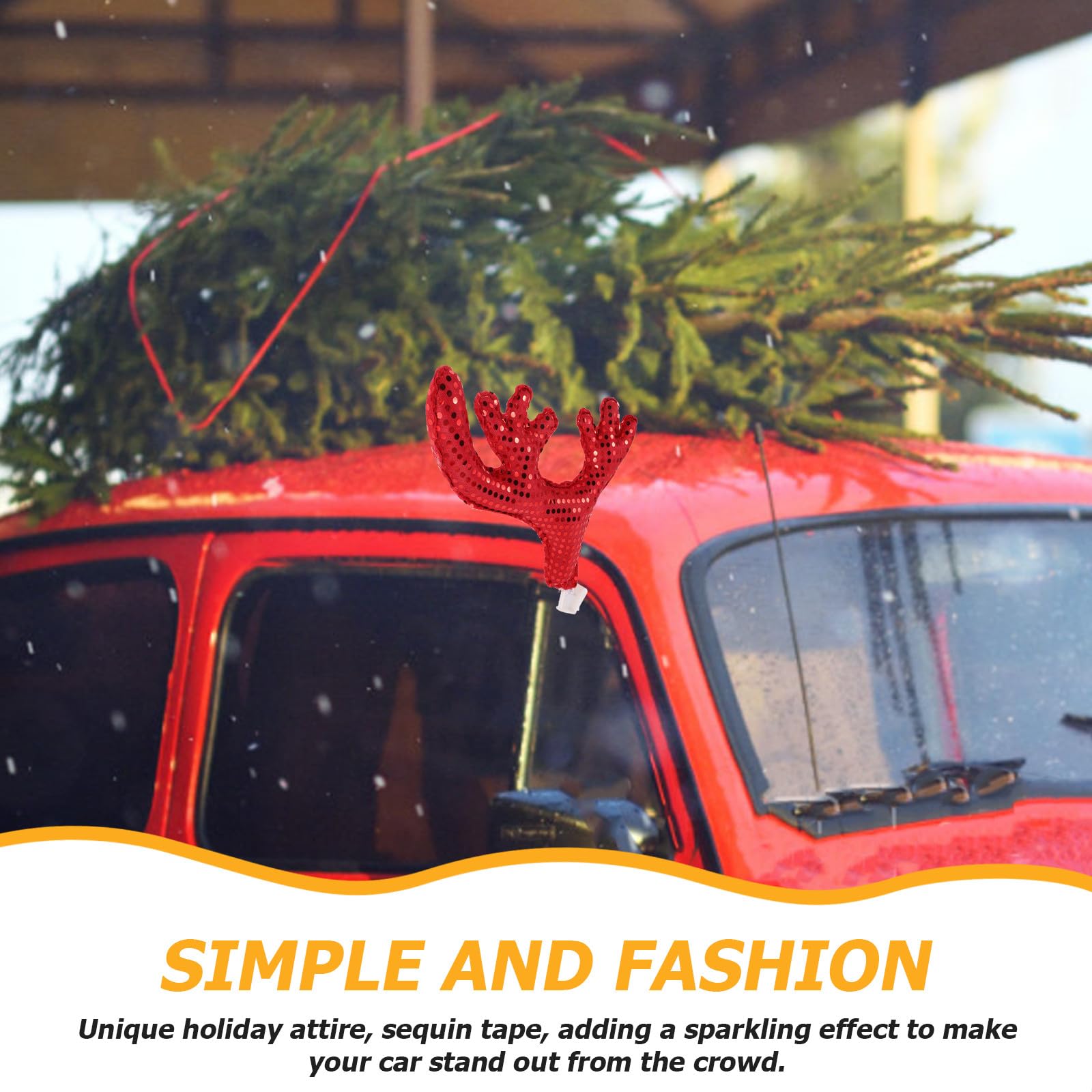 Decorazione Natalizia per Auto Corna di Renna Rosse in Plastico e Tessuto, Accessori Festivi per Finestra Auto per Natale e Vacanze, Set