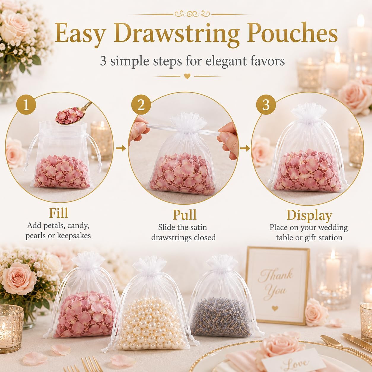 Sukh 100pcs Organza Bags 5''x7'' - White Mesh Drawstring Gift Bags