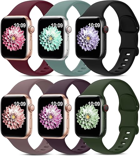 Paquete de 6 correas deportivas compatibles con Apple Watch de 38mm 40mm 41mm 42mm 44mm 45mm 49mm 46mm, correa impermeable de silicona para iWatch