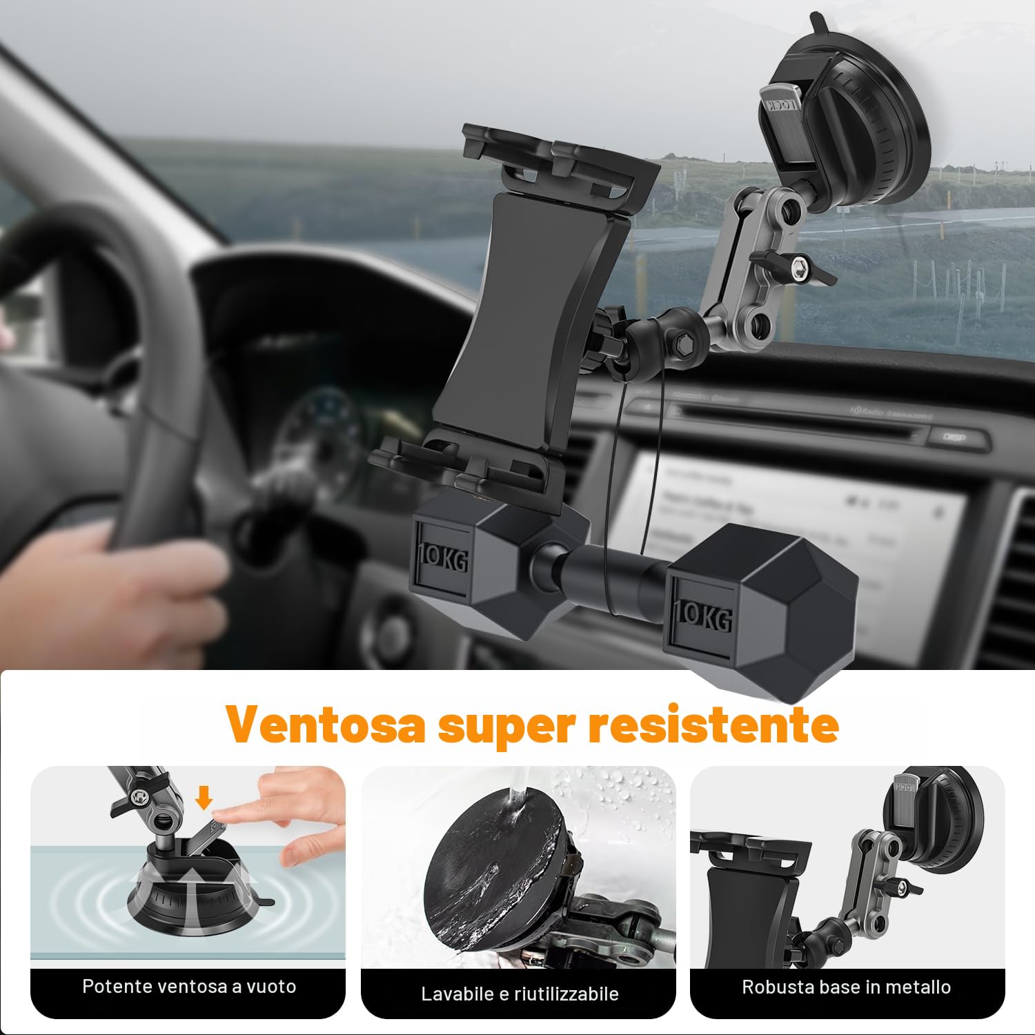 Supporto Tablet Auto 360° Regolabile per iPad/iPhone/Smartphone 4,7-12,9" Cruscotto Muro Scrivania