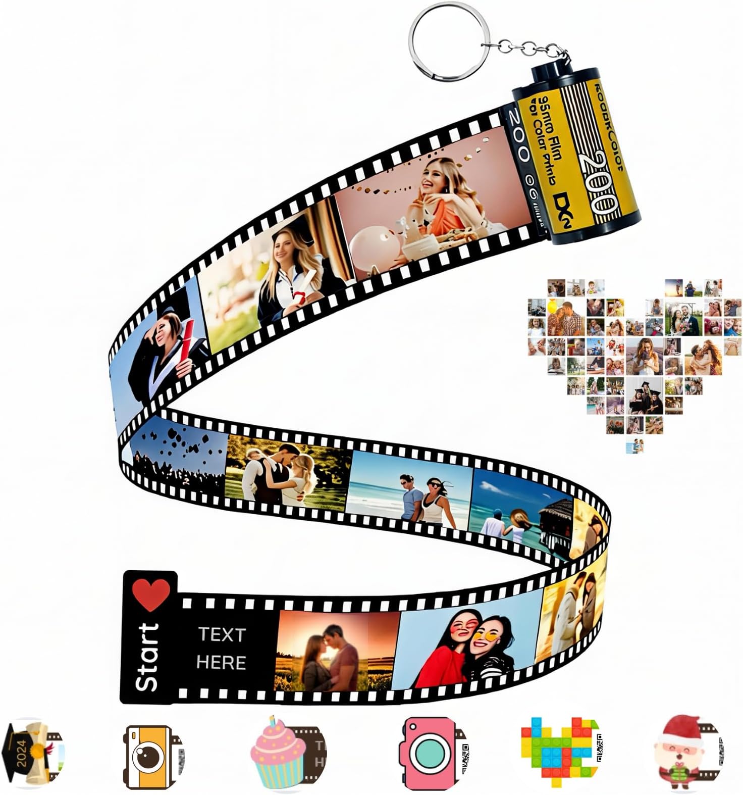 Customized Keychain with Picture, Film Roll Keychain, Camera Colorful Photo Unique Christmas Gifts for Lovers, Boyfriend, Dad, Mom, Best Friends, 10 Photos