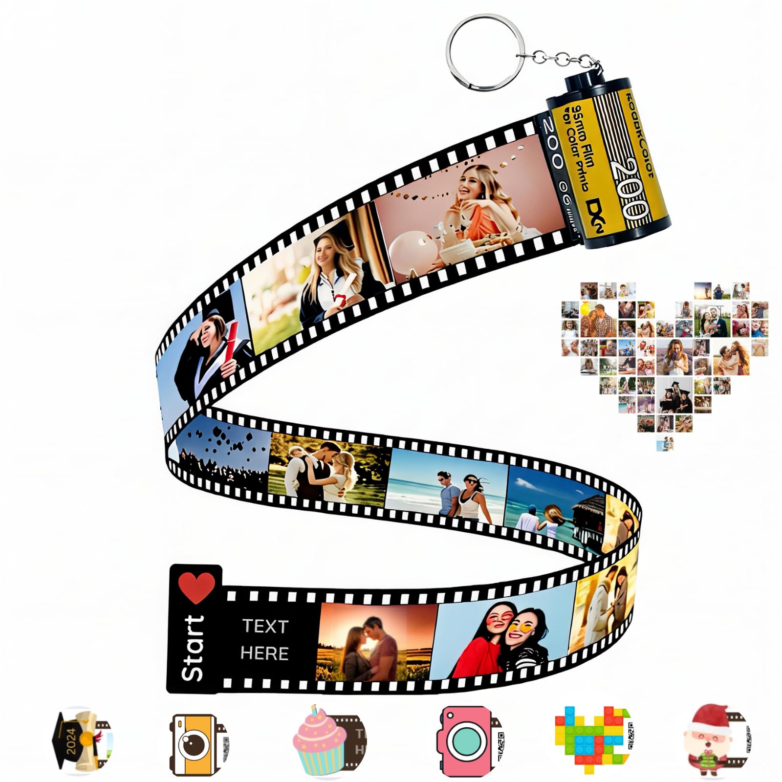 Customized Keychain with Picture, Film Roll Keychain, Camera Colorful Photo Unique Christmas Gifts for Lovers, Boyfriend, Dad, Mom, Best Friends, 10 Photos