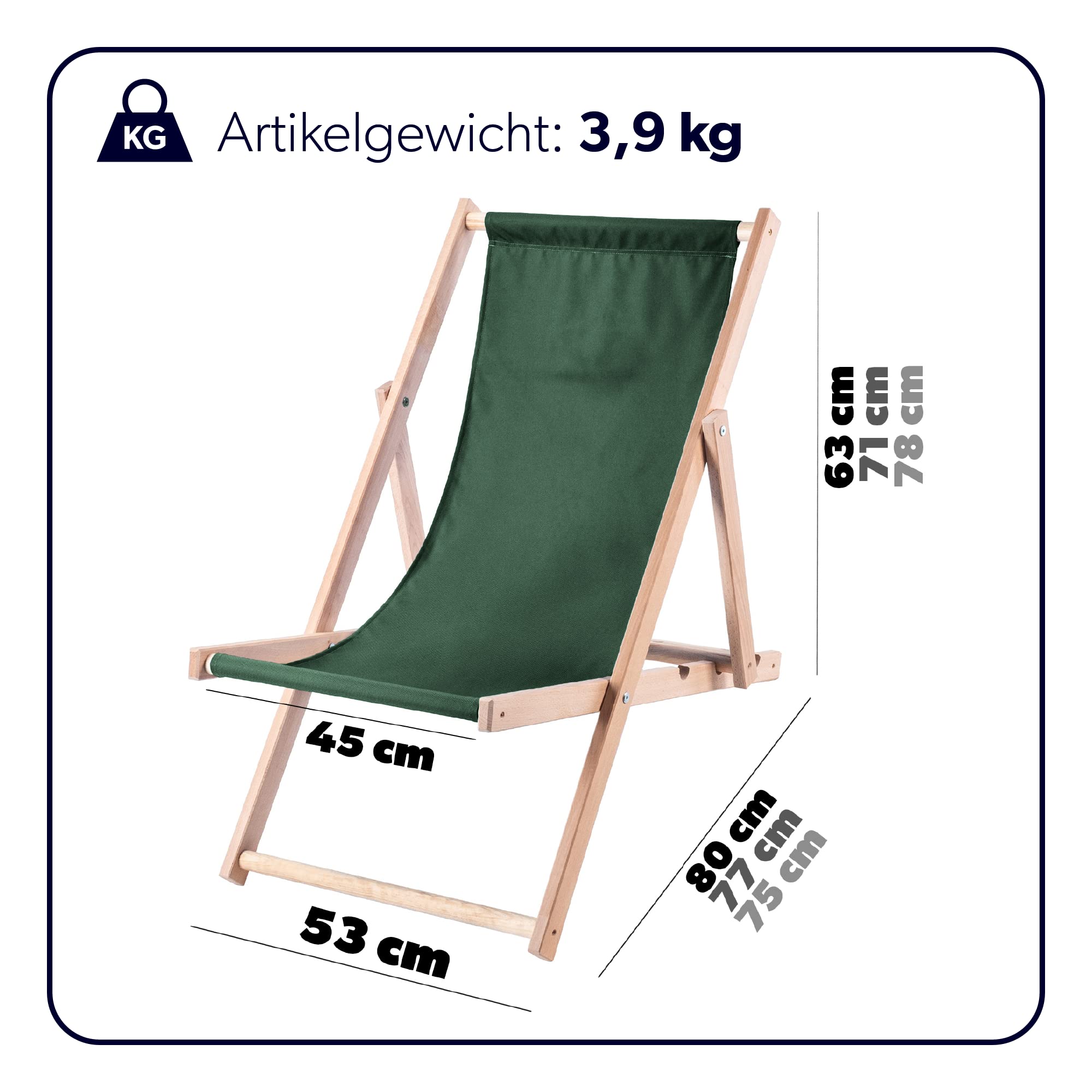 KADAX Liegestuhl, Strandstuhl aus Holz, Sonnenliege bis 120kg, Liege aus Buchenholz, Holzklappstühle, Strandliege, Klappliege für Strand, Holz-Liegestuhl (Dunkelgrün)