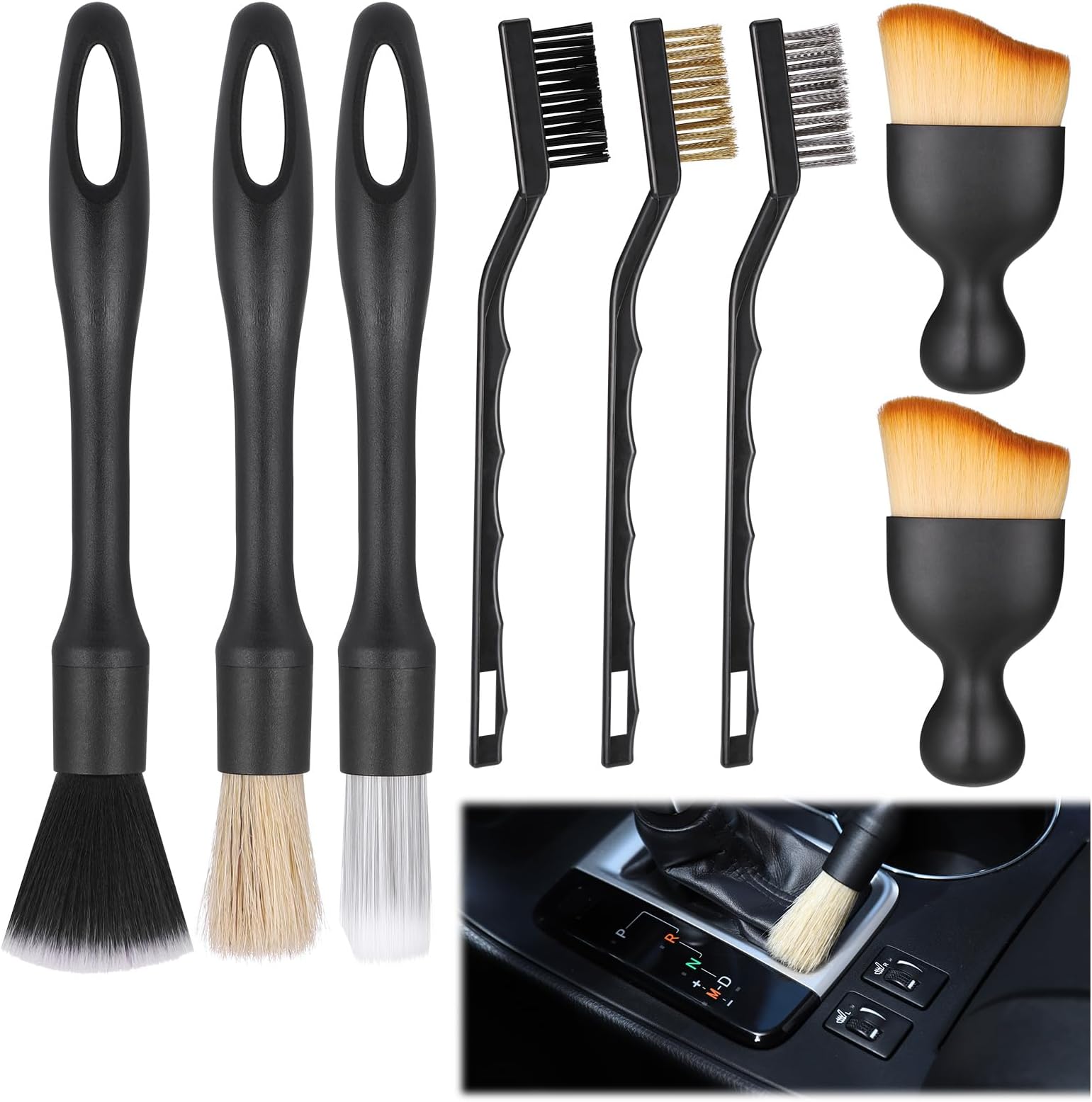JIZZU 8 Pcs Car Detailing Brush Set, Car Interior Detailing Brushes