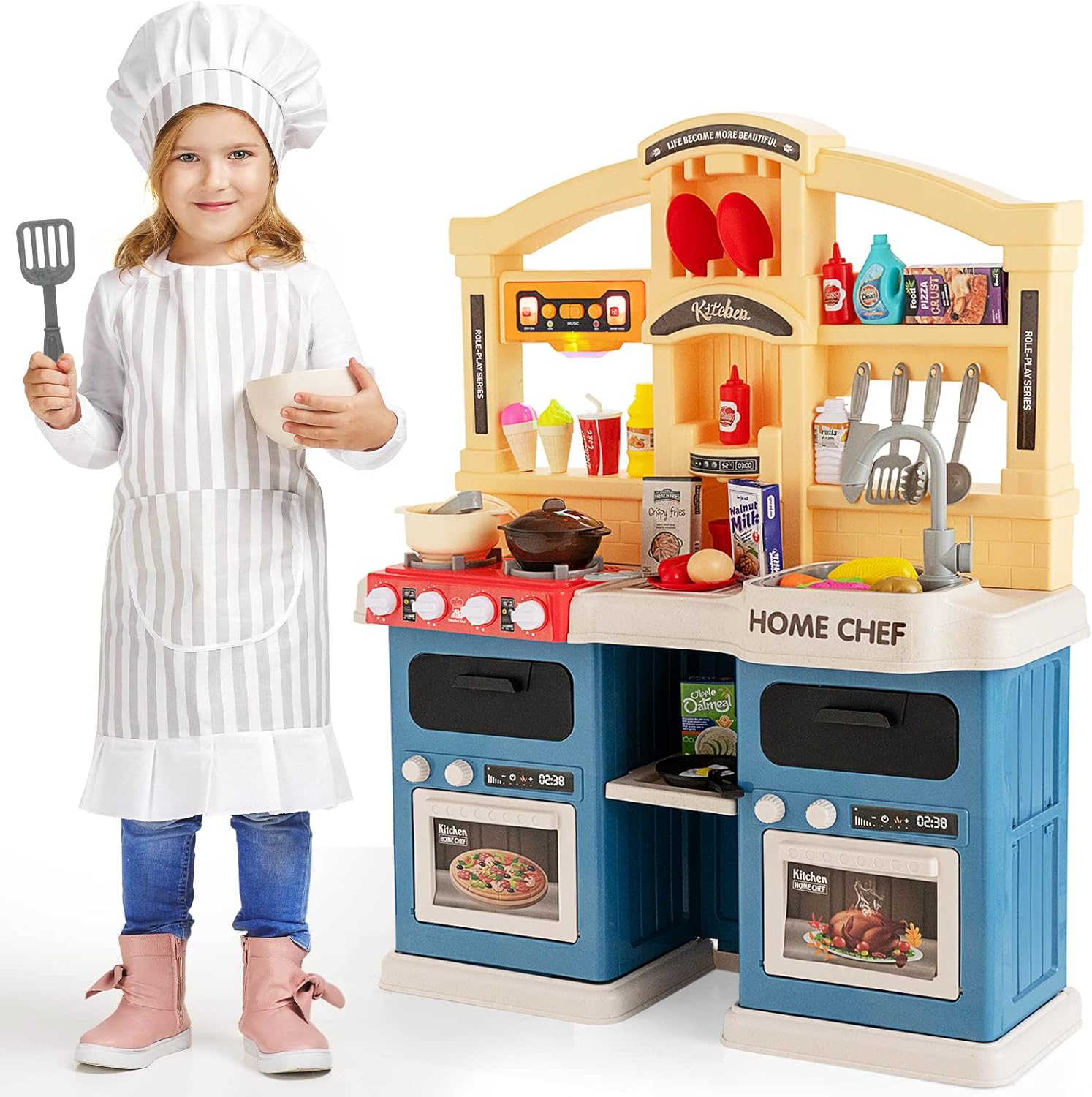 Costzon Kids Kitchen Playset, 69PCS Pretend Chef Play Food
