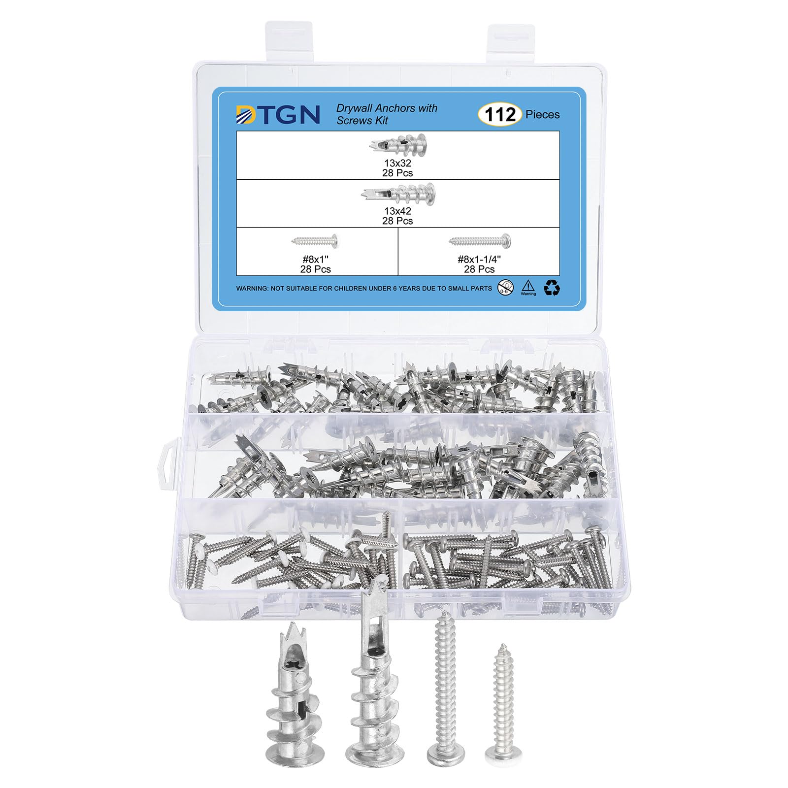 DTGN 13x32mm,13x42mm Self-Drilling Drywall Anchors with Screws Kit, 28 Set, Good for Concrete Tile Cement