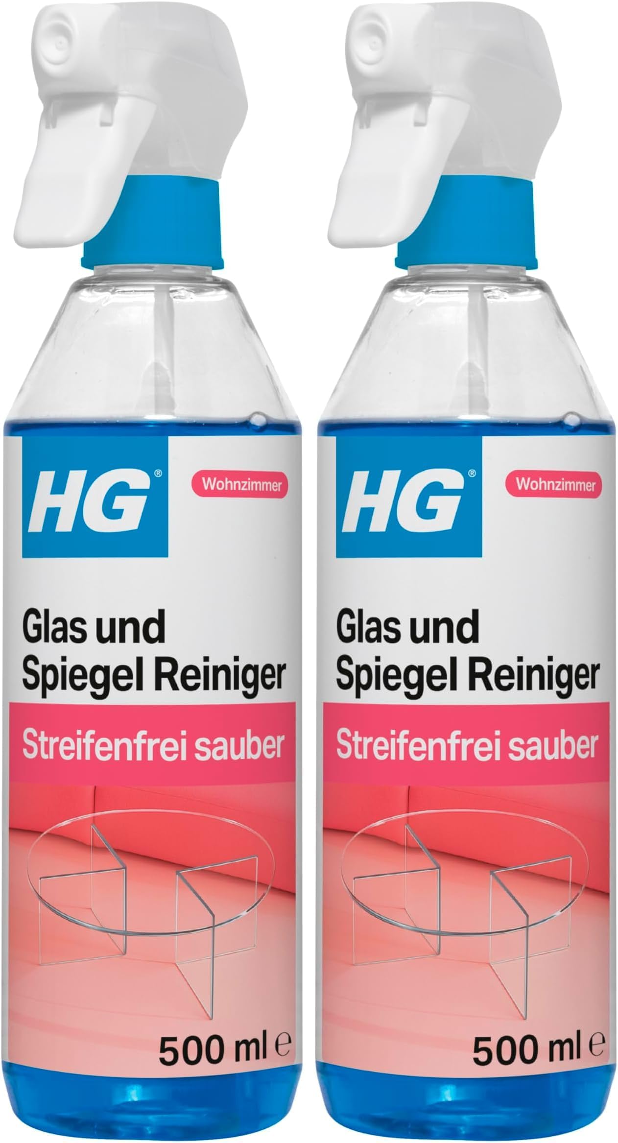 HG Glass and Mirror Cleaner, Streak-Free Glass Cleaner, Effectively Removes Grease & Dirt from Windows & Surfaces Quickly - 500ml Spray (142050106) (Pack of 2)