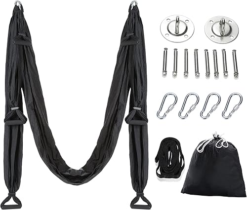 ZELUS Aerial Yoga Swing Sling Strong Yoga Hammock Kit Set Trapeze Inversion Equipment Include 2 Extensions Straps and Ceiling Mounting Kit