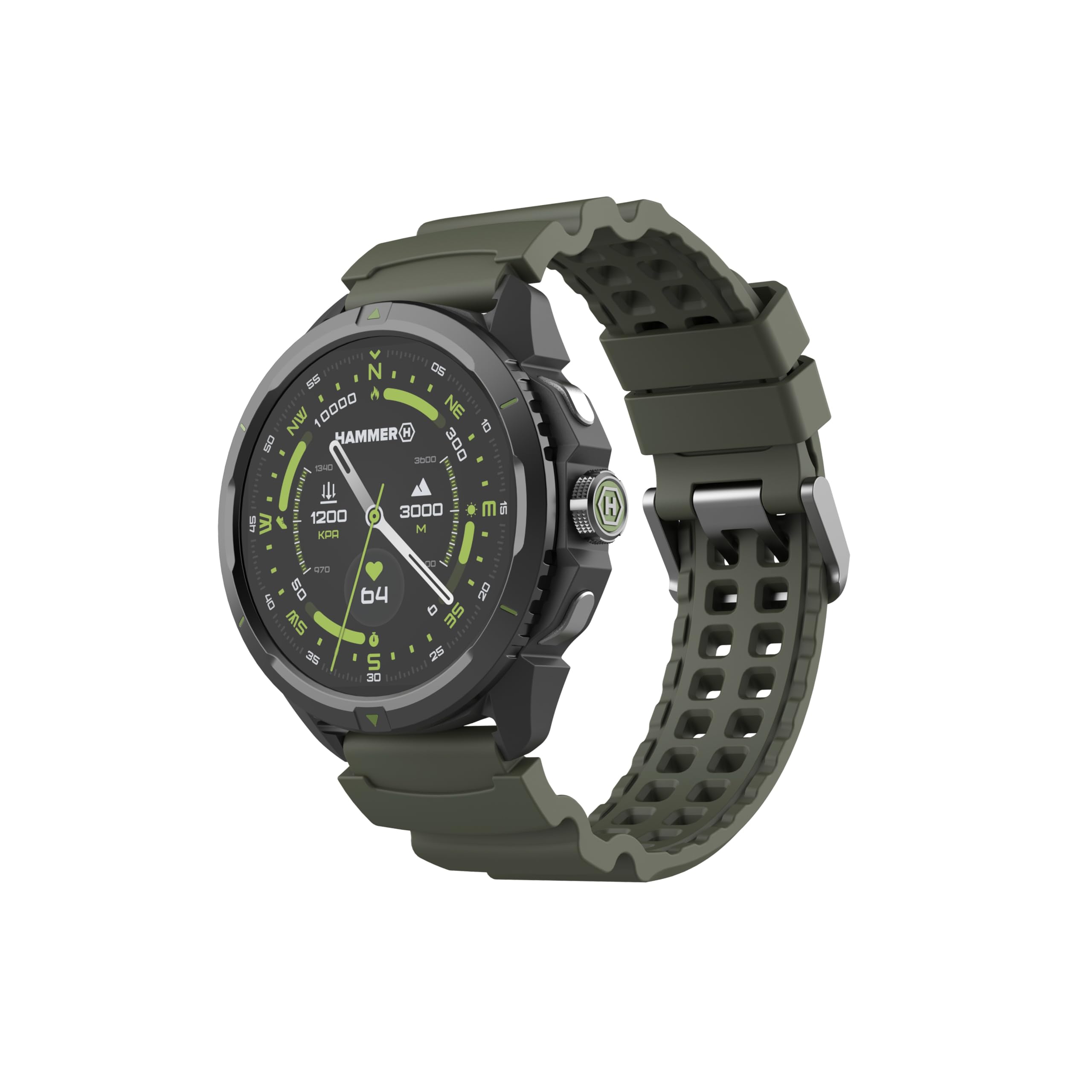 Hammer Watch 2 Edizione Militare, GPS, schermo AMOLED Gorilla Glass da 1,5 pollici, grande batteria da 530 mAh con fino a 15 giorni di autonomia con una singola carica, resistenza 5 ATM, tasto SOS
