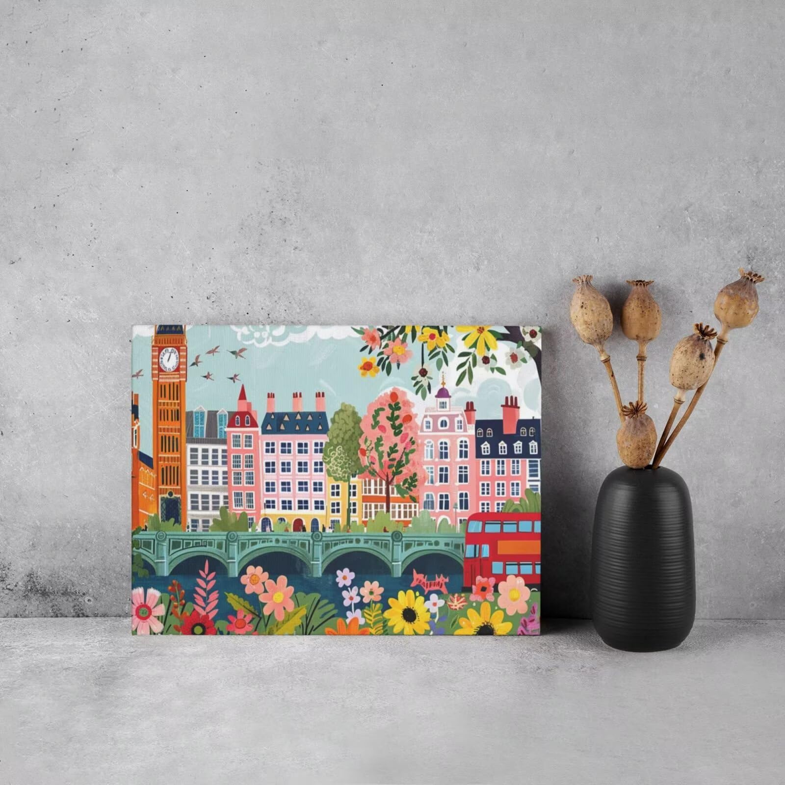 Kit per pittura con numeri per adulti, pittura paesaggistica con numeri per principianti, pittura acrilica con 6 pennelli, pittura ad olio per decorazione da parete (90 x 65 cm, senza cornice) MK36