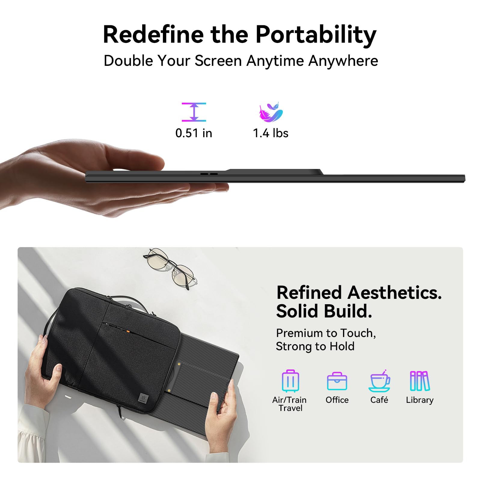 Blackview 16" [1080P+120P] Portable Monitor, [360° Durable Lightweight Rotating Magnetic] Portable Monitor for Laptop, True Plug and Play for Business Trip Journey, for MAC Windows Android Chrome OS - 3