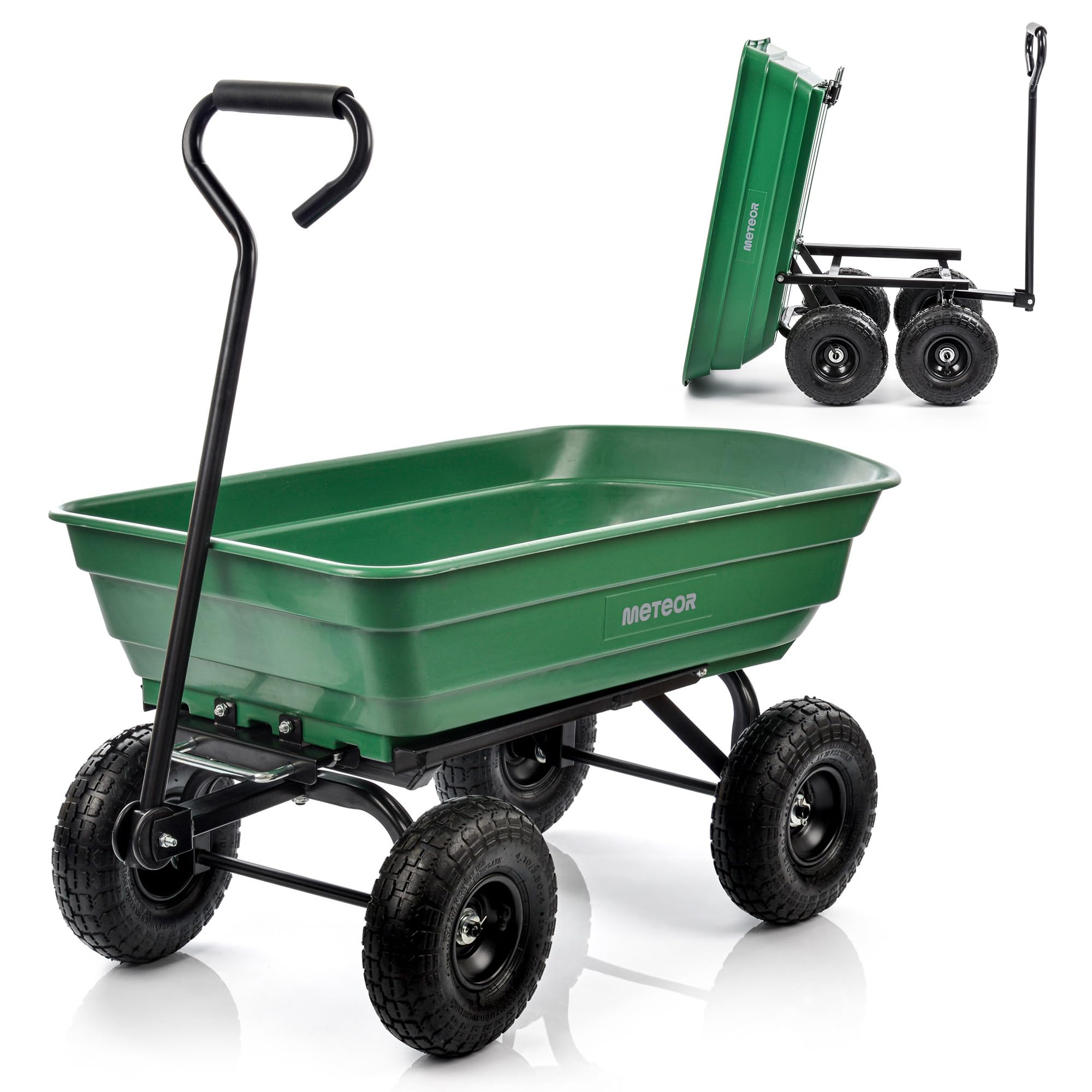 Meteor Gartenwagen 3 in 1 mit Kippfunktion 90 l bis 250 kg belastbar mit Luftreifen und Lenkachse für Erde Laub Holz und Dünger