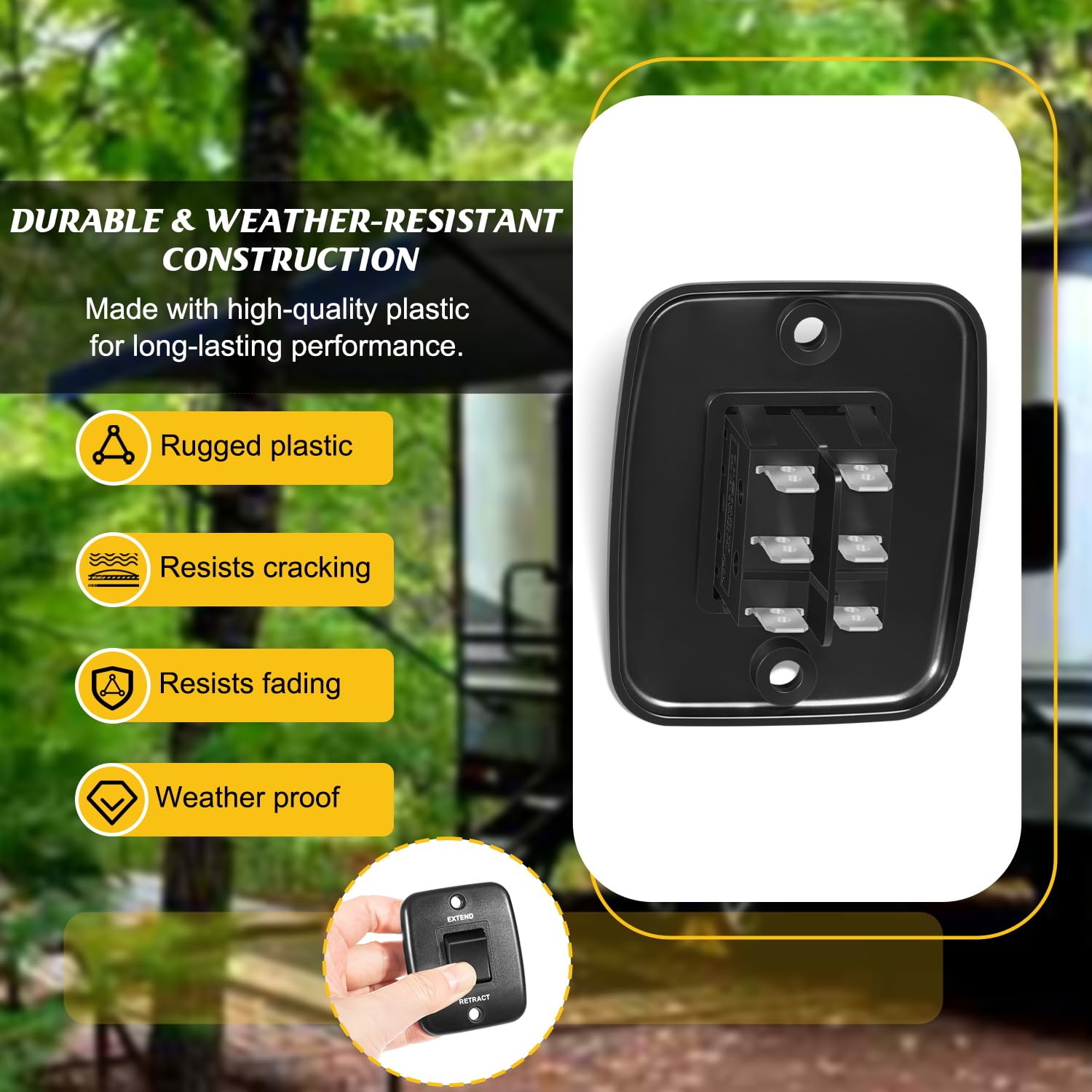 40 AMP RV Awning Interior Switch Kit with Plate Replacement for All Solera Power Awning Replace for 308474 Push-Button Operation to Extend/Retract Awning–Durable Plastic, Easy Installation