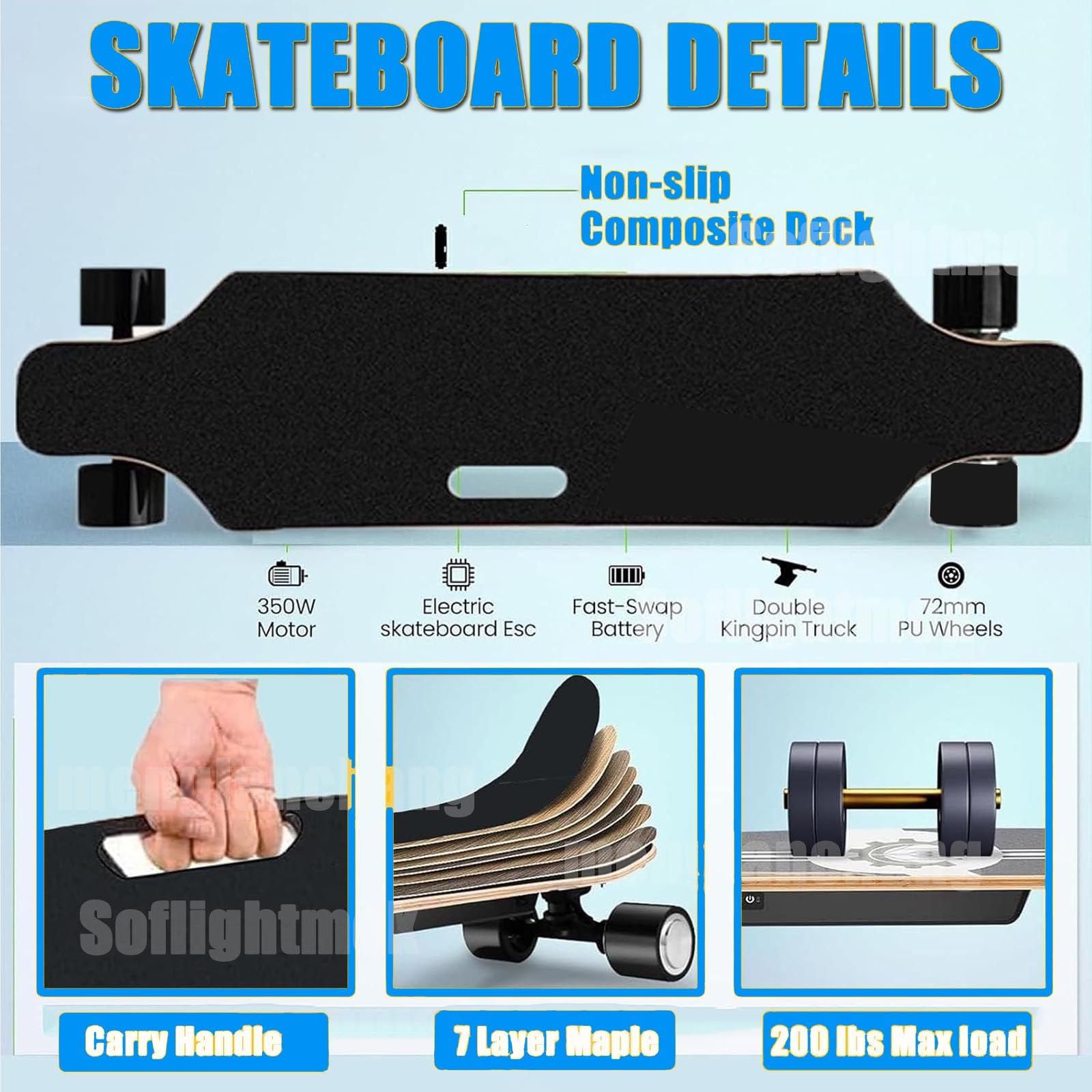 Planche à roulettes électrique Longboard pour Adultes 2026 Autonomie 30 Km Vitesse Maximale 25 Km/H