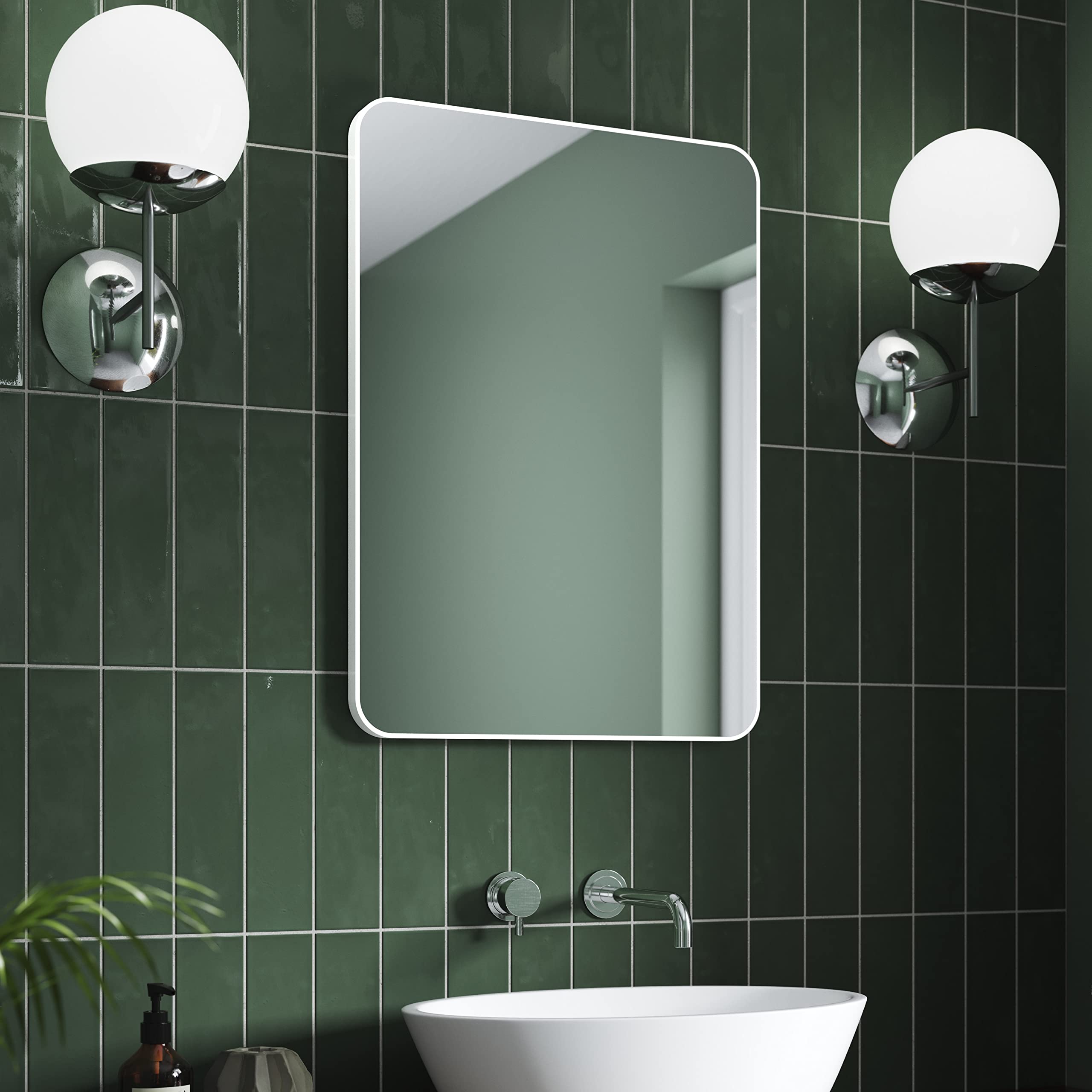 Pebble Grey White Bathroom Mirror 500x700mm - Jett Rotatable Bathroom Mirrors, Aluminium Framed Wall Mounted Vanity Bedroom Mirror, Rectangular Wall Mirrors for Hallway, Bedroom, Living Room & Office