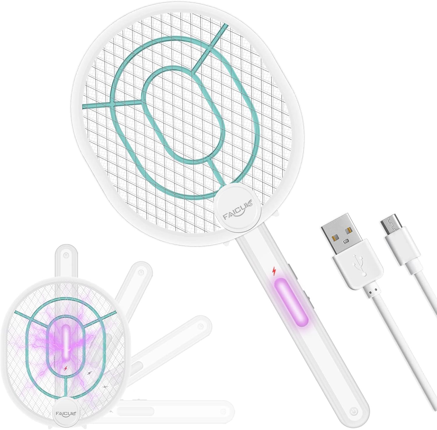 Faicuk Foldable Bug Zapper Racket 2 in 1 Rechargeable Electric Fly Swatter Racket : Patio, Lawn & Garden